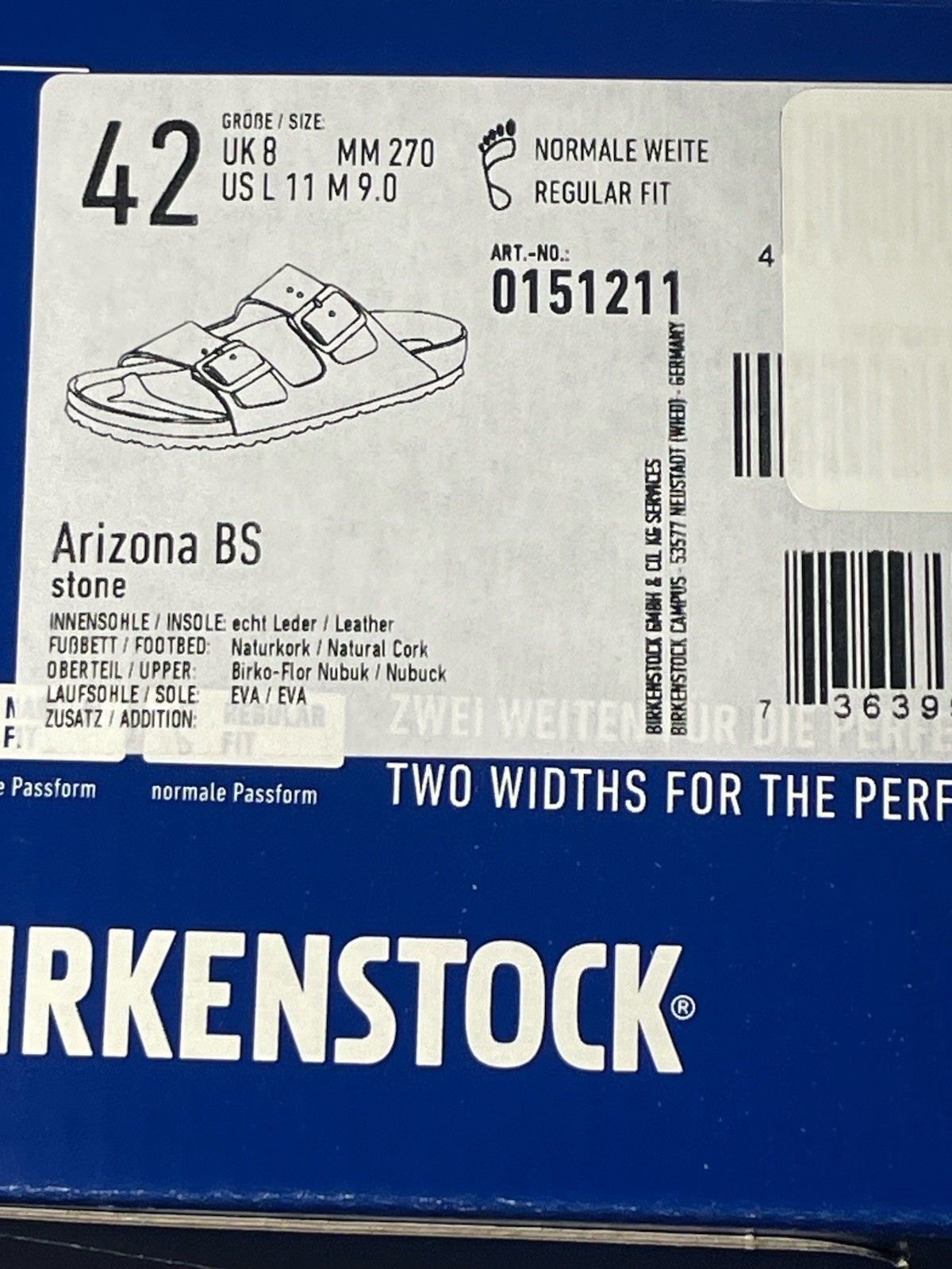 NEW w BOX Birkenstock Arizona Stone Birko-Flor Nubuck Sandals Sz 42 L11 M9 Reg