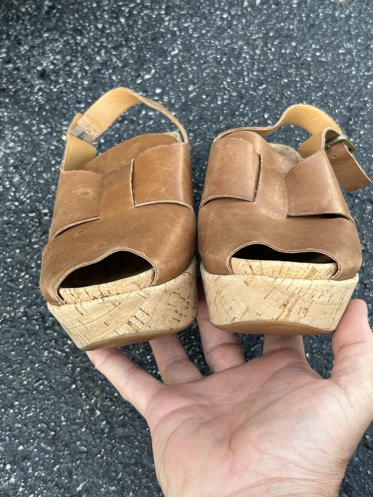 Women’s Kork-Ease Alex light tan leather & cork 3.25″ platform wedge sandals 6 M