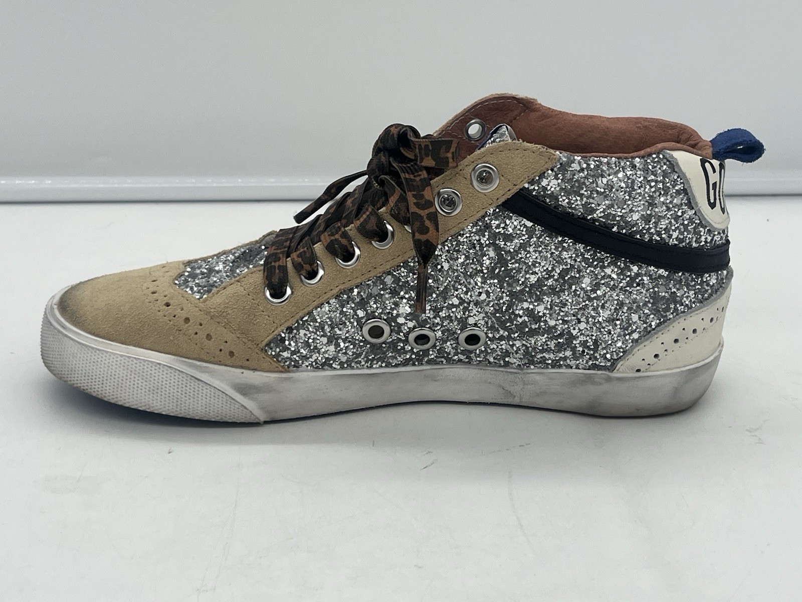 $750 Golden Goose Mid Star Glitter Covered Mid Top Sneakers Silver Size 37 / 7