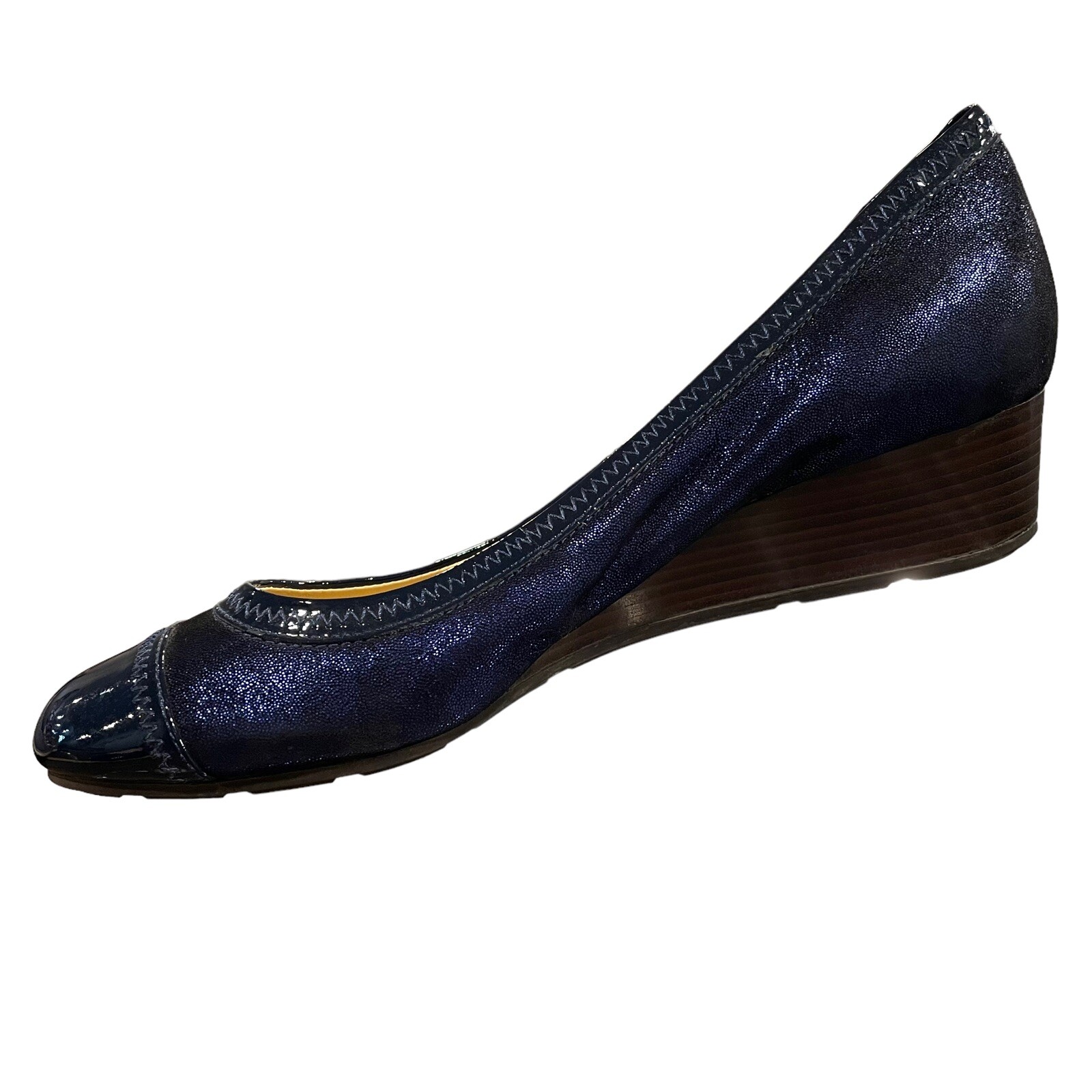 Cole Haan Metallic Blue Cap Toe Wedge High Heel Slip On Shoes Womens 8 B Air