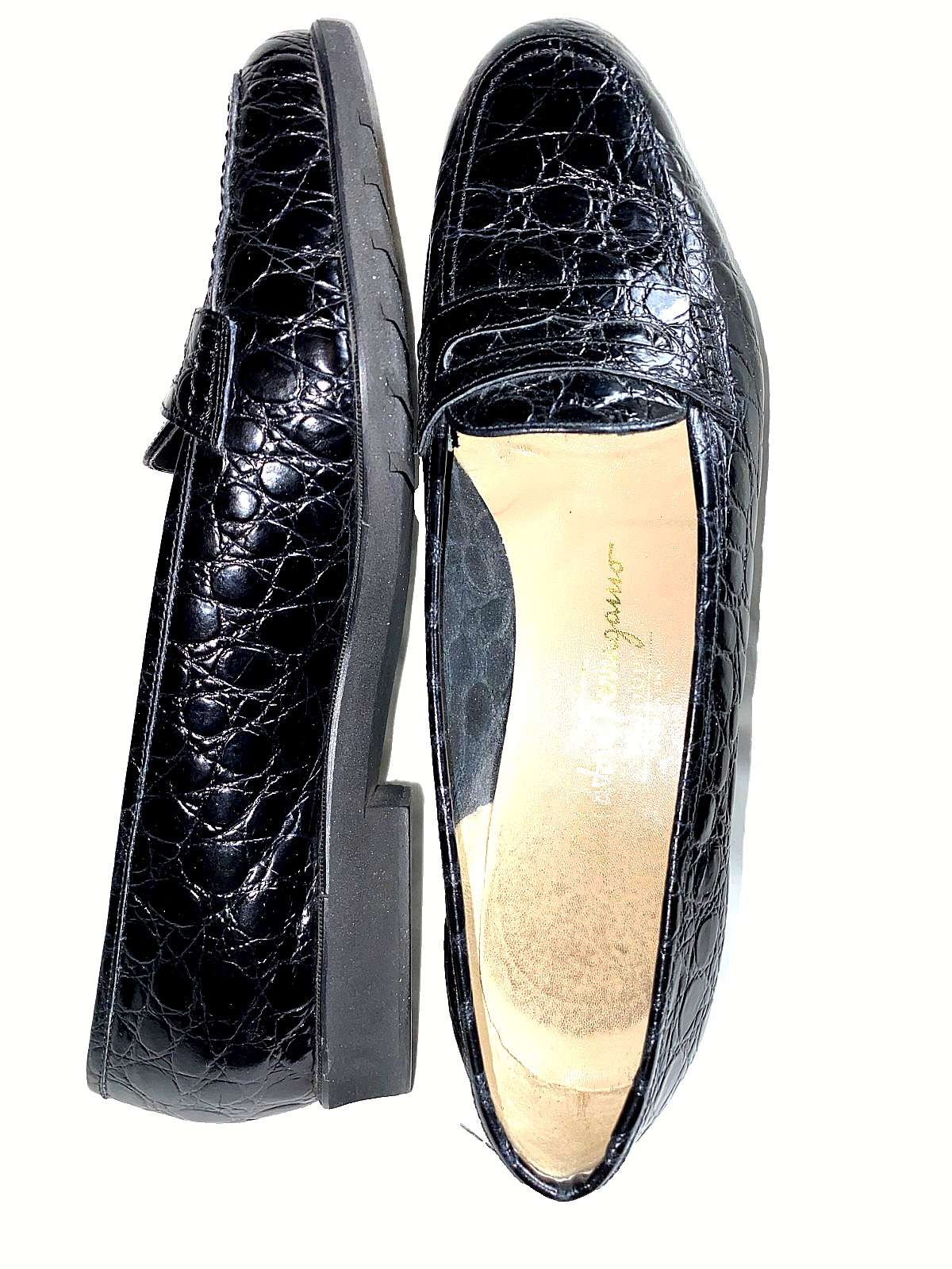 Salvatore Ferragamo Black Womens Dress Shoes Embossed Leather Size 9 c ITALY