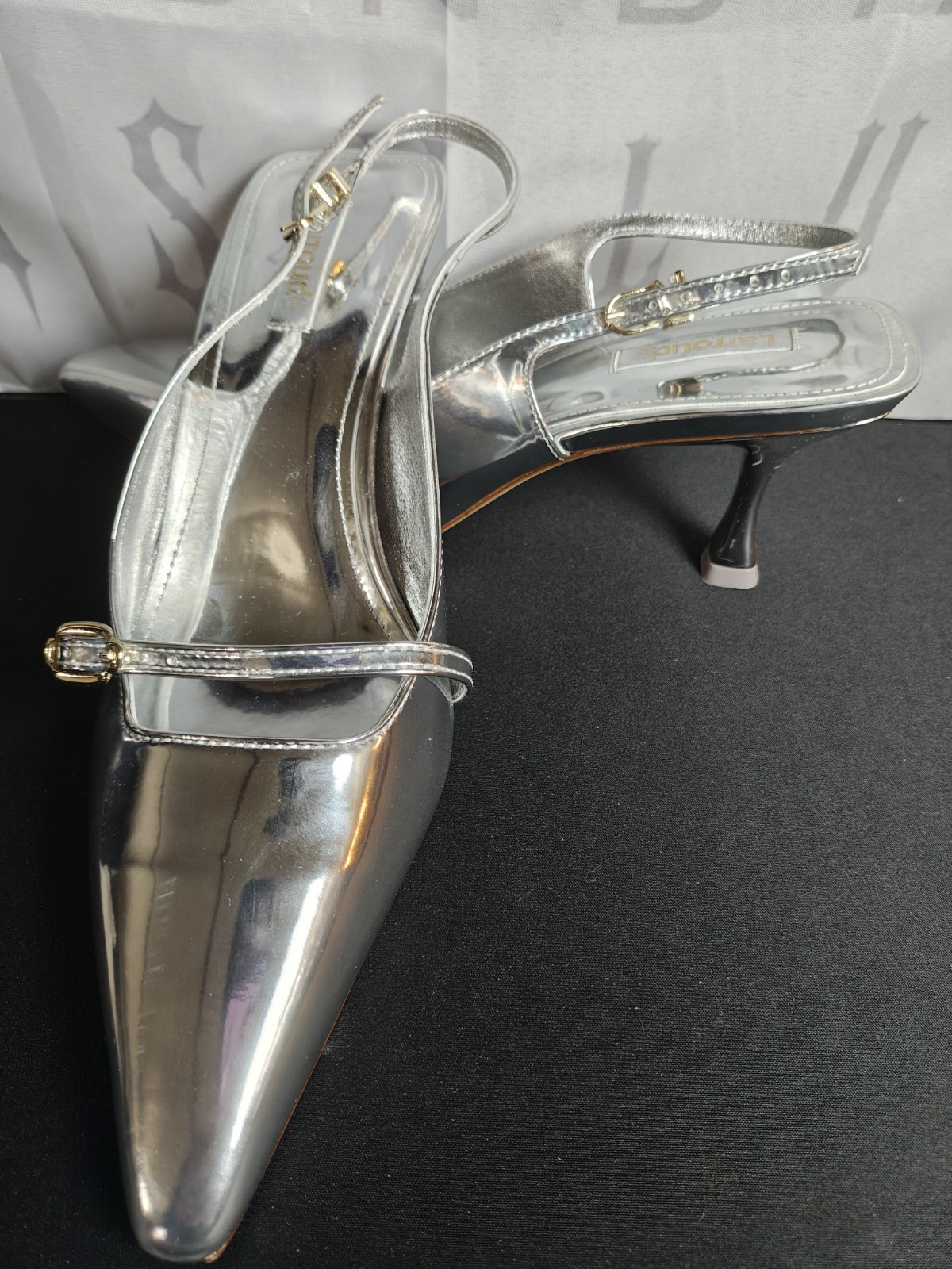 LARROUDE Women’s 9 Ines Pump In Silver Specchio New $350 Mirror Synthetic