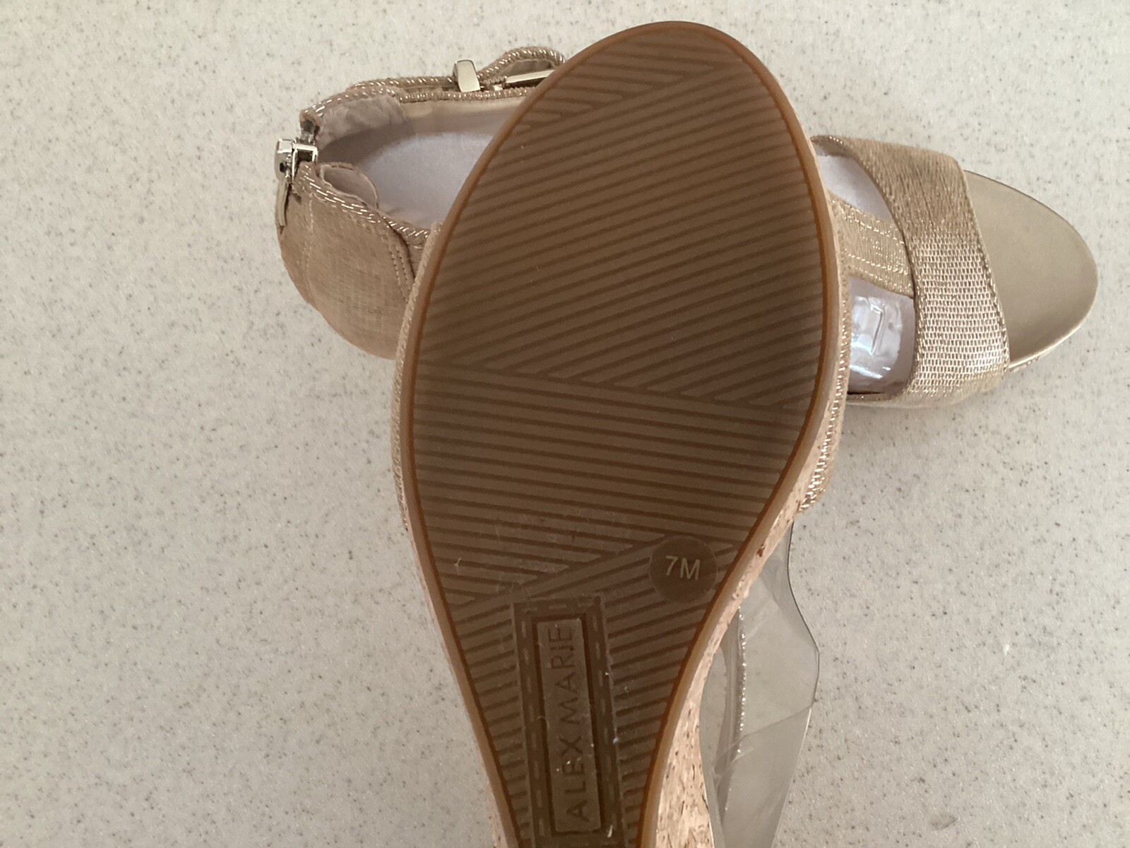 Alex Marie Gold Shimmer Wedges Heels Party Sandals Women’s Size 7M New $109.99