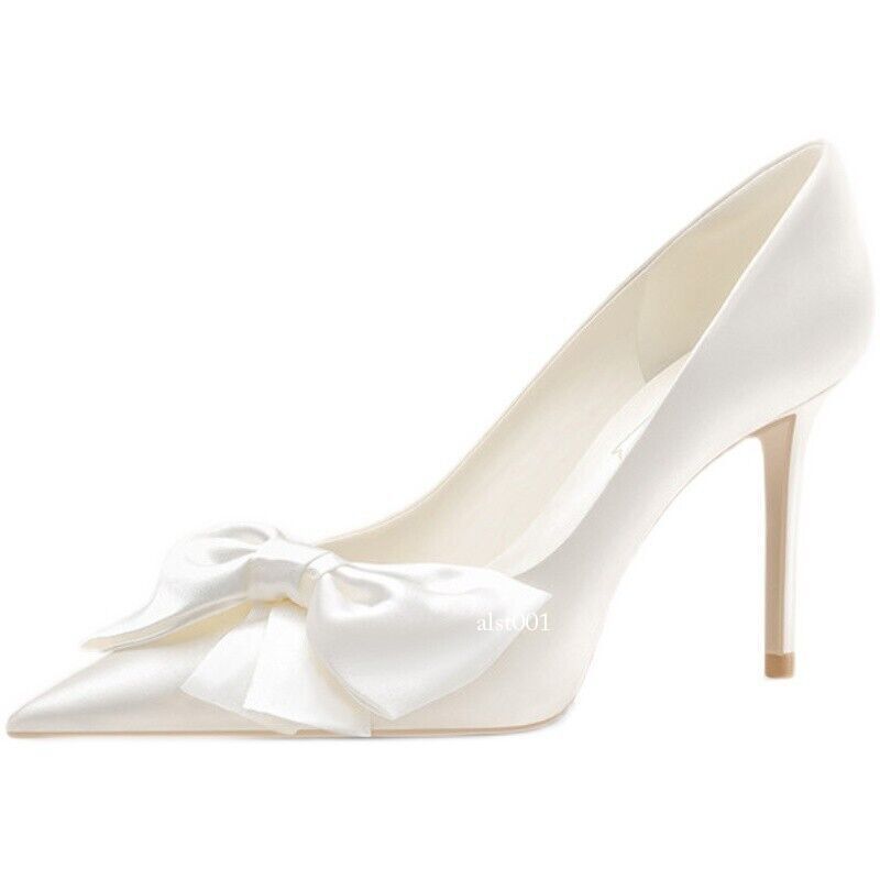 Bride Satin Bowtie High Heels Women Wedding Shoes Stiletto Heel Pump Shoes