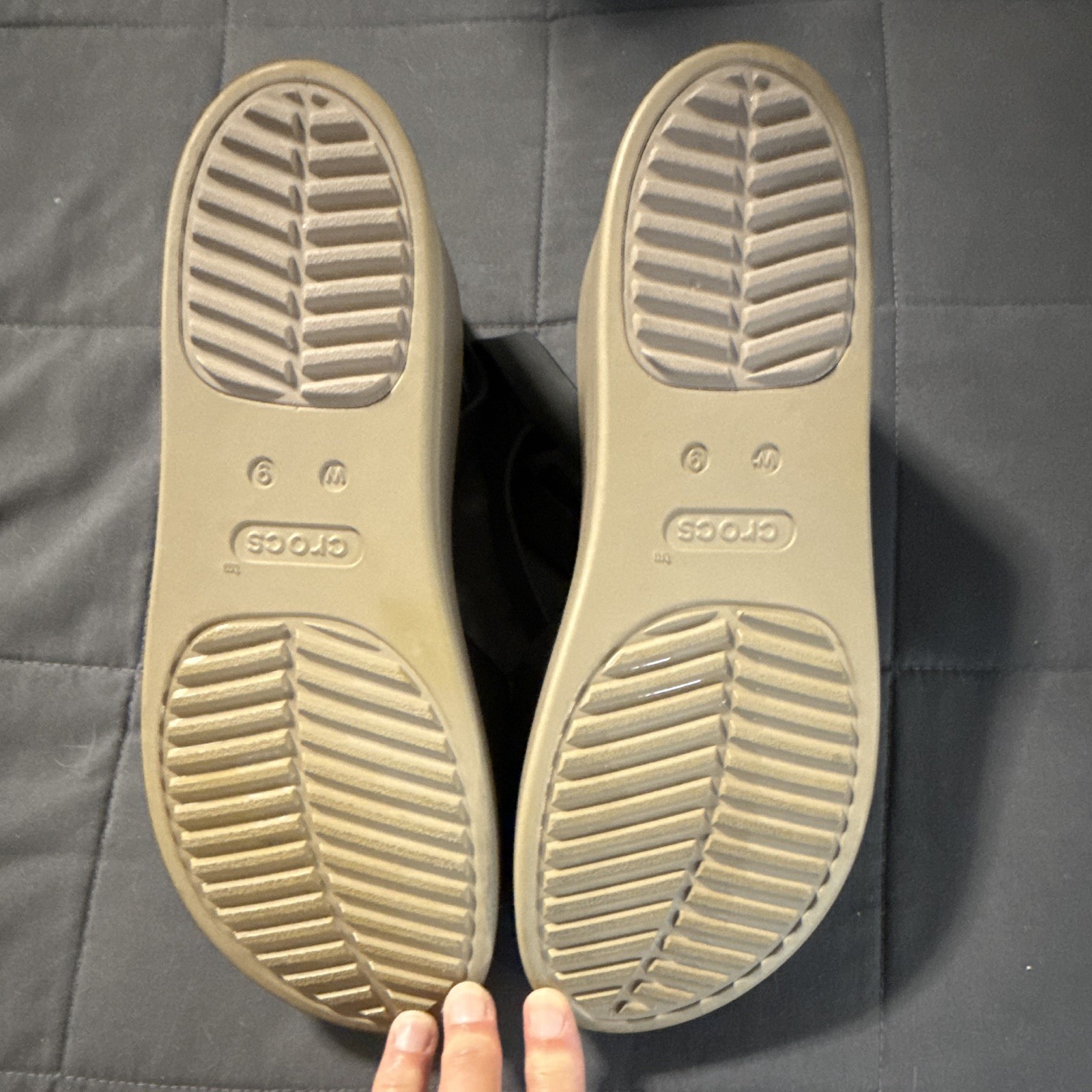 Crocs Women’s Strappy Wedge Sandals Black/Beige Croslite Ankle Strap 9