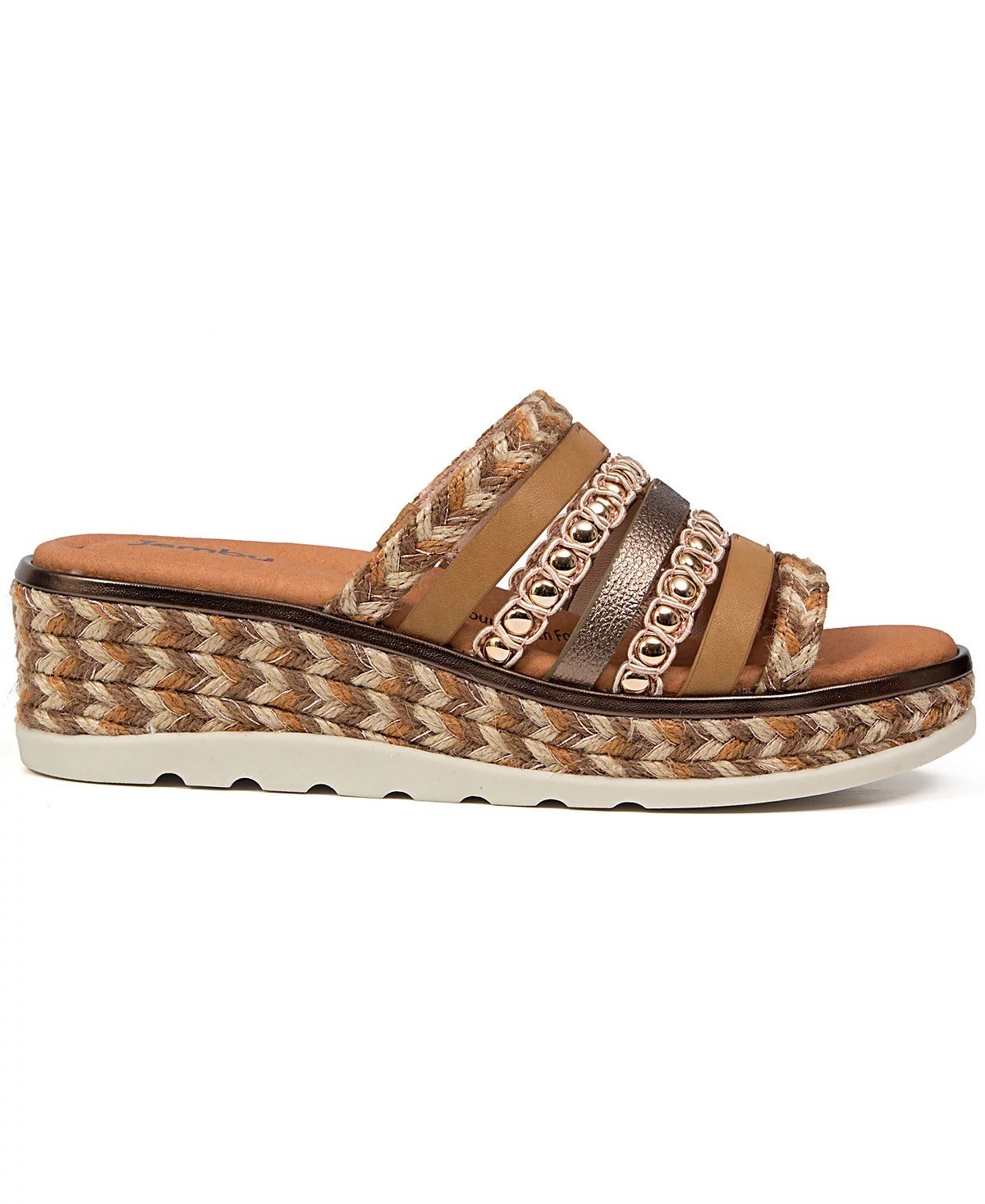 Jambu Women’s Dahlia Leather Woven Stud Platform Wedge Sandals Tan Multi