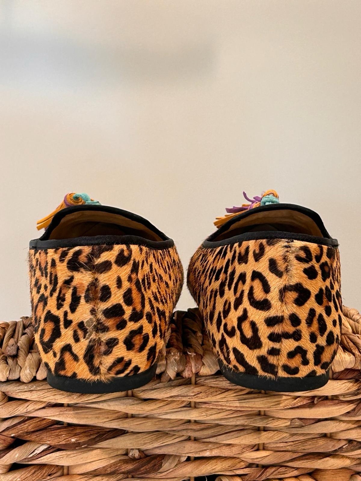 Hush Puppies Leopard Calf Hair Tassel Loafers Women’s US 8 Wide Bounce Flats