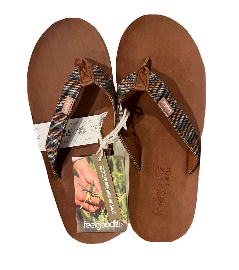 Feelgoodz Zensole™ Vistas Jungle Women’s Flip Flops Size 7, 100% Vegan Sunset