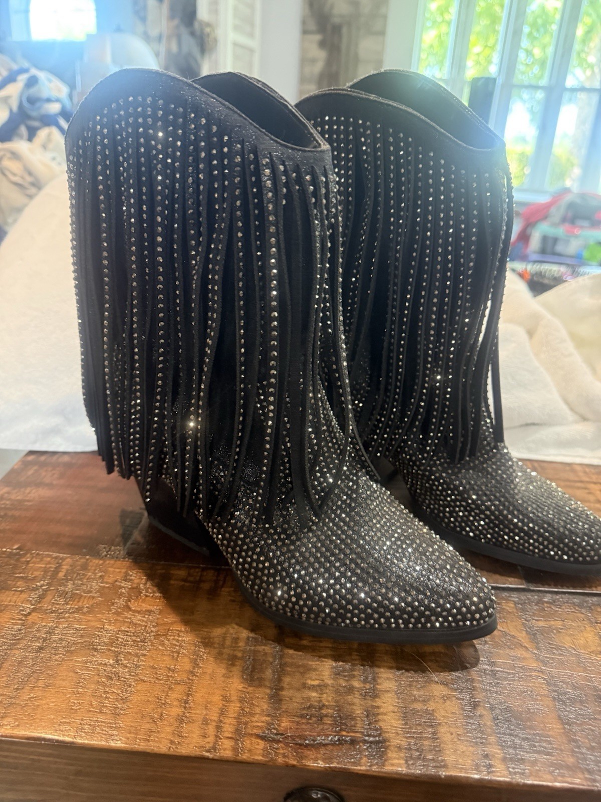 Black Fringe Sequin Cowgirl Soda, Select Boot Sz 8