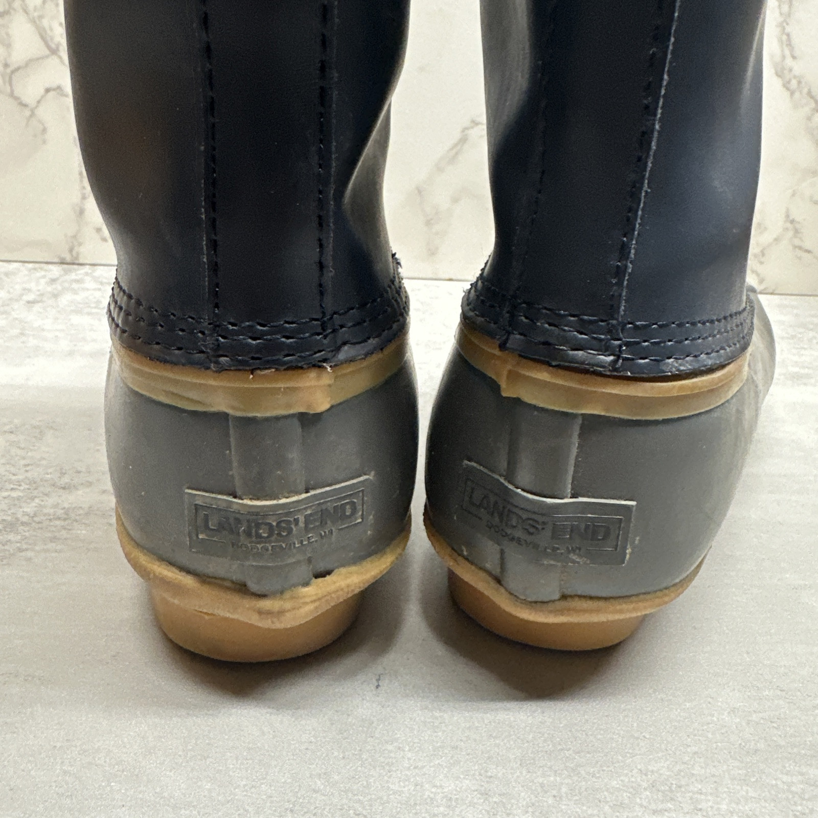 Lands End Womens 502426 Unlined Duck Boots Ankle Lace Up Deep Twilight Blue 7B