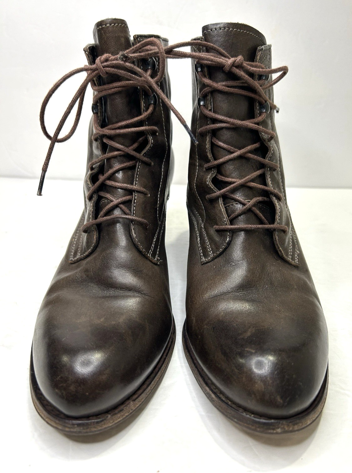 N.D.C. Made by Hand Ankle Boots Women 40 9.5 Brown Leather Lace-Up Heeled Spain