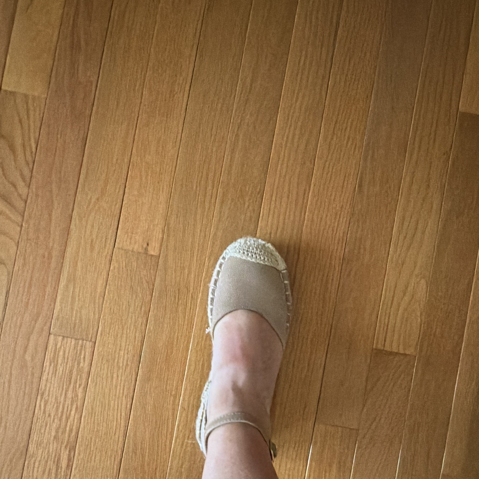 Time And Tru Women’s Beige Canvas Espadrille Sandals Ankle Strap Buckle 7.5