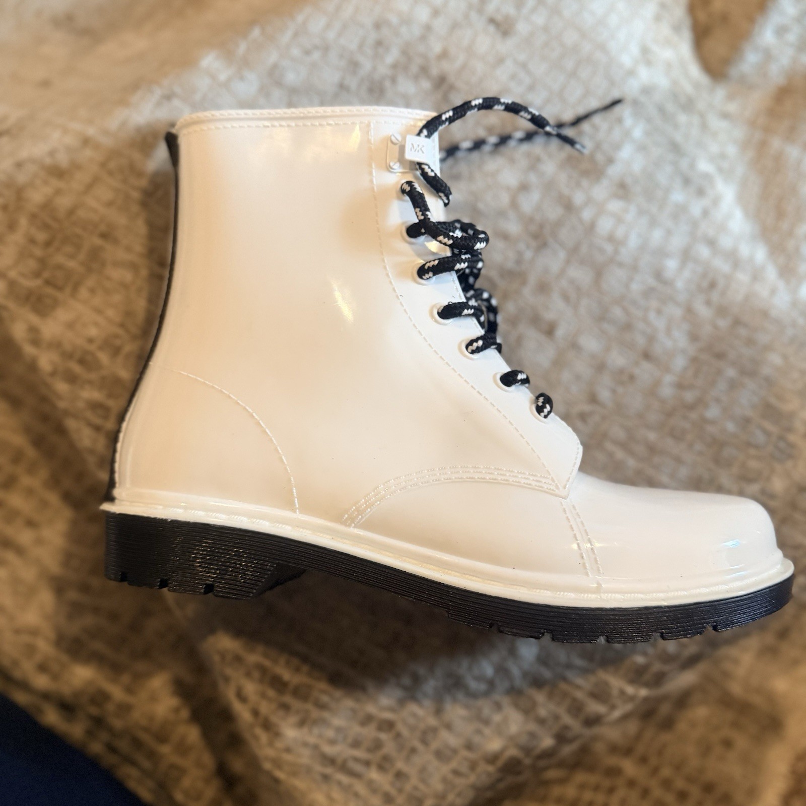Michael Kors Women’s Waterproof Lace-Up Rain Boots White Logo Pull Tab