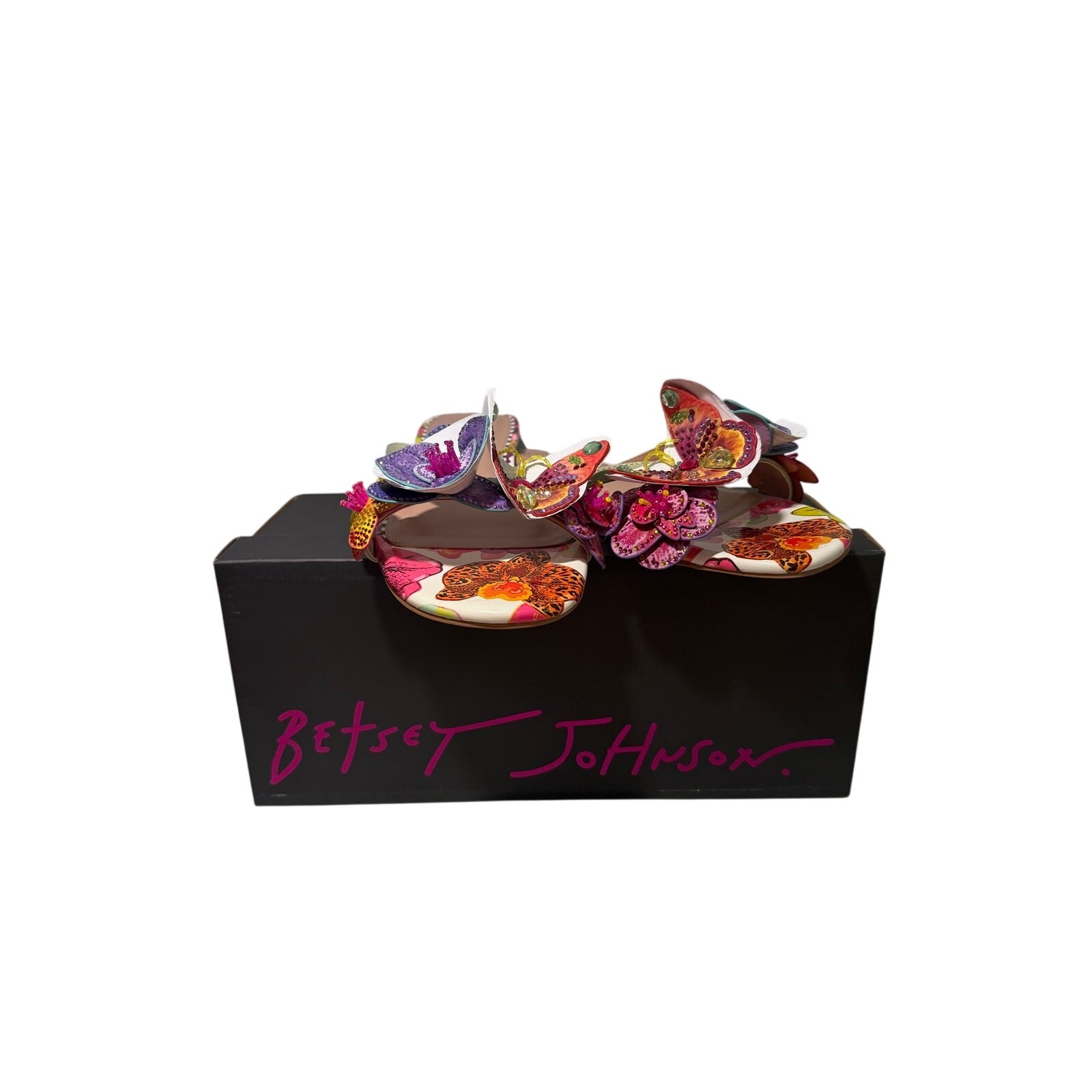 Betsey Johnson Nicolle Floral Butterfly Slip-On Sandal in White Sz 7.5 NIB