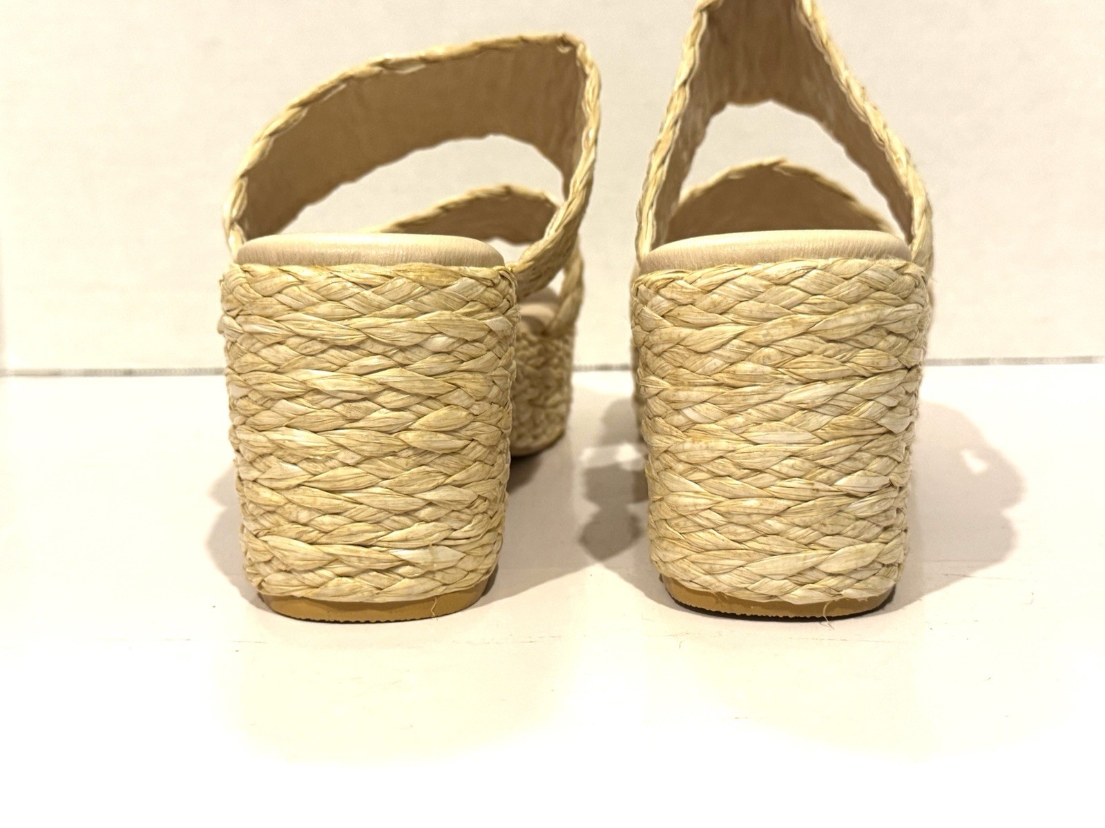 Matisse Raffia Platform Sandals Women’s Block Heel Slides Size 8 US NEW!