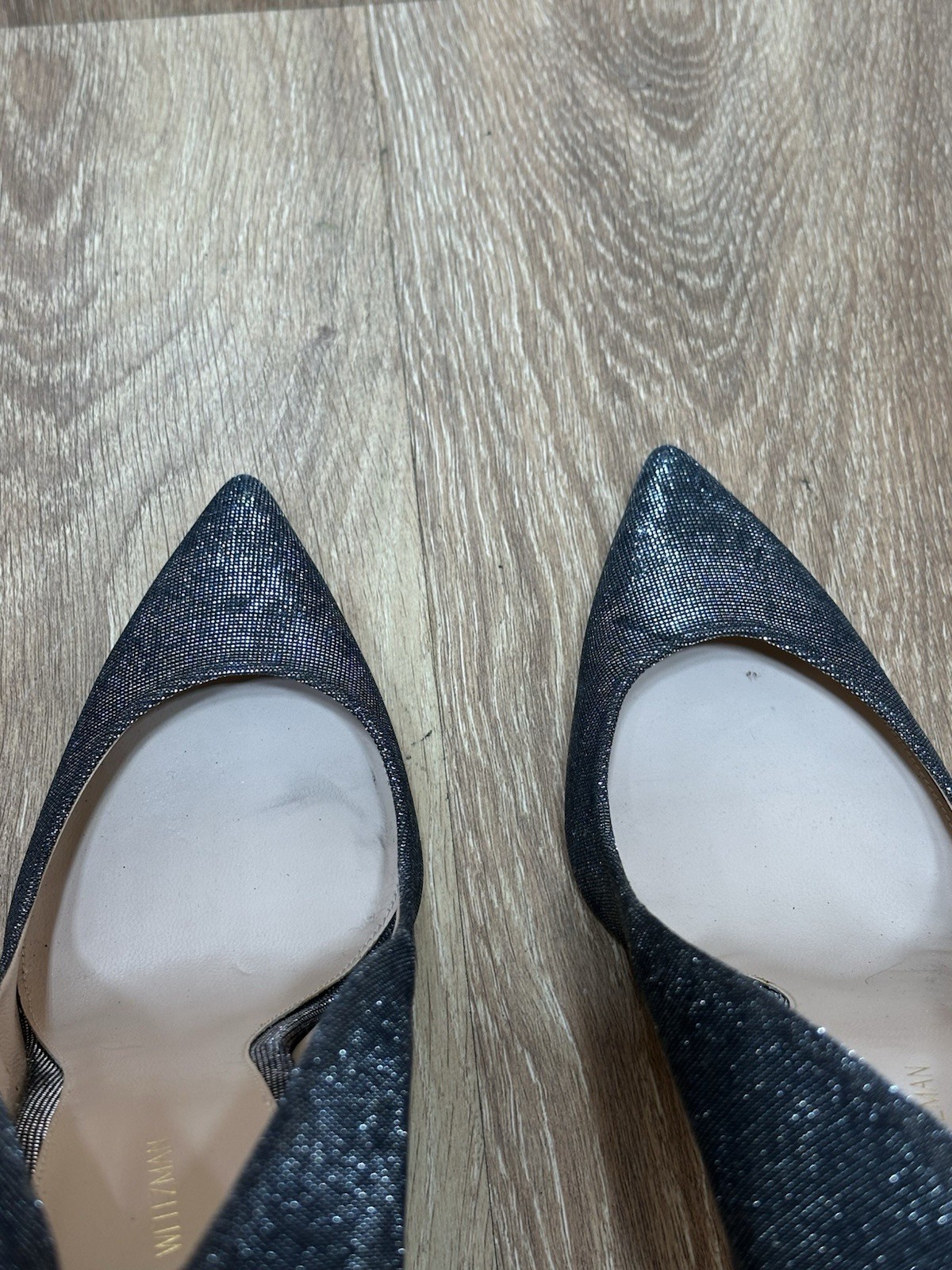 Stuart Weitzman Gunmetal Metallic Black Silver PointedToe Heels 39.5/ 8.5 Pumps
