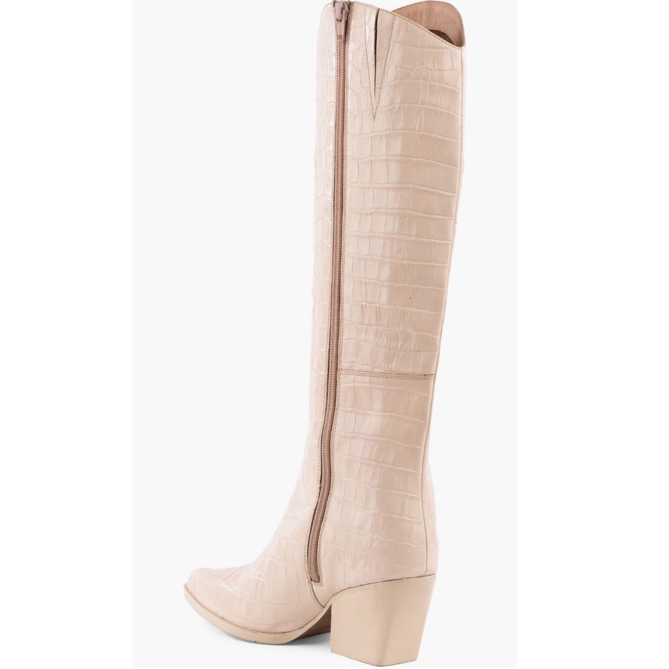 Seychelles Begging You Pointed Toe Croc Embossed Cream Leather Boots New!