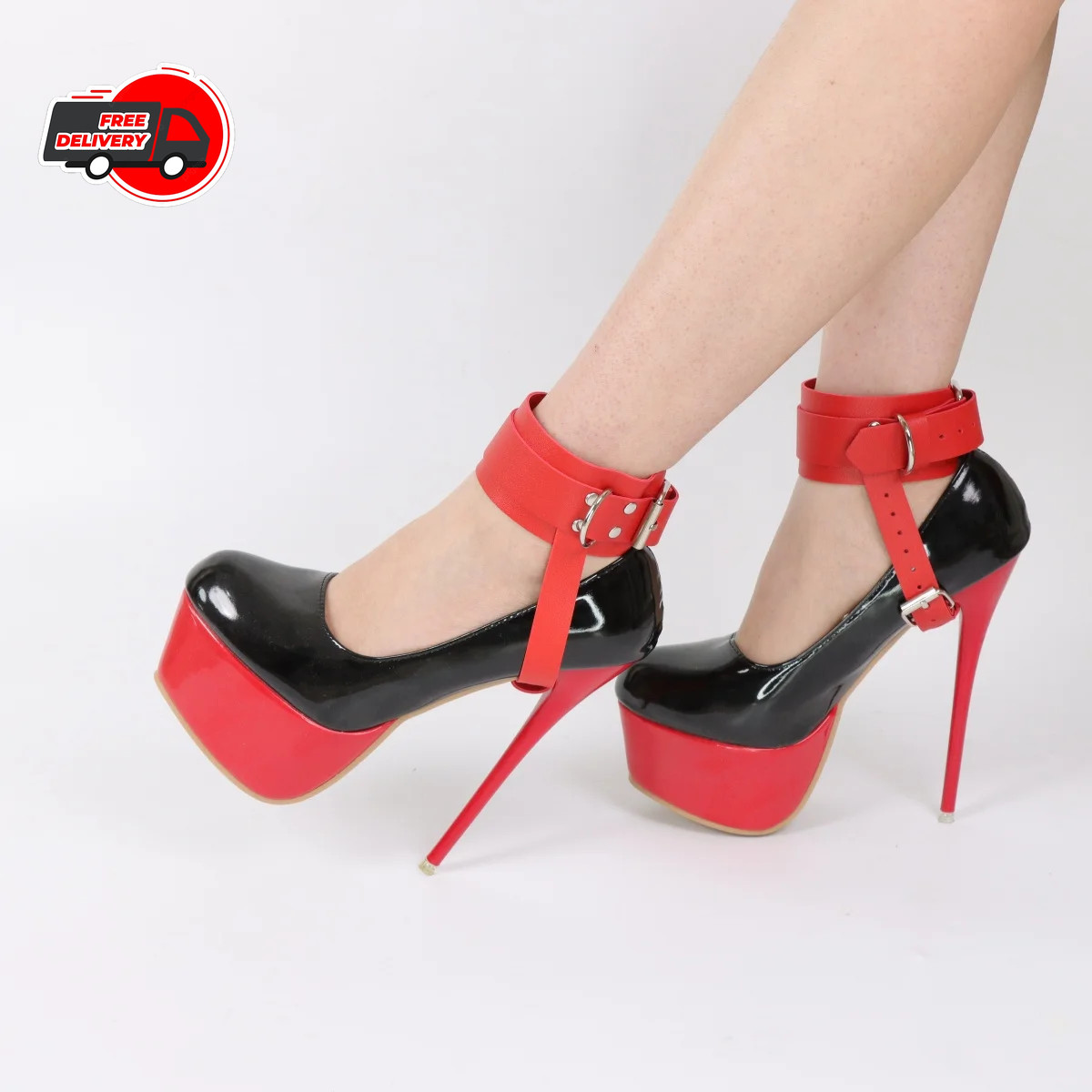 PU leather ankle strap match high heels stylish gothic women fashion accessories