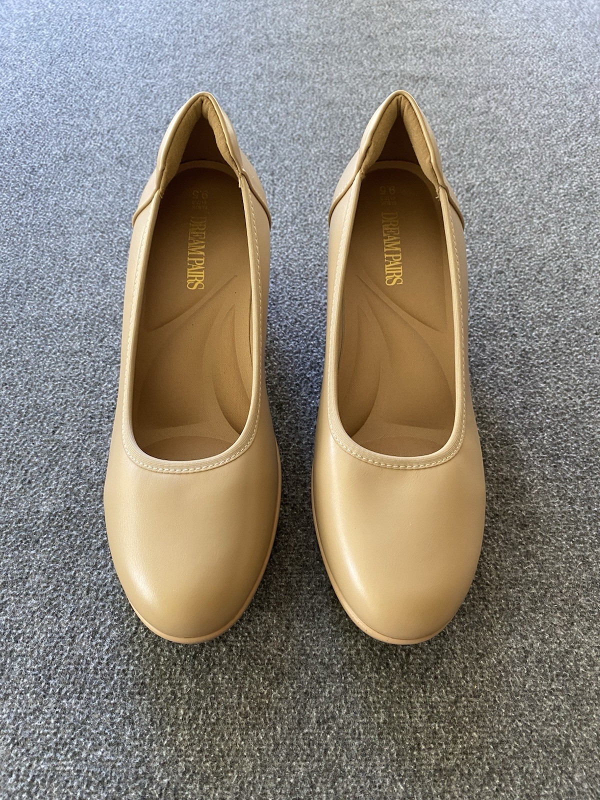 Dream Pairs Heels 9.5 Tan Edena Low Block Heel Pumps Capsule Minimalist Office