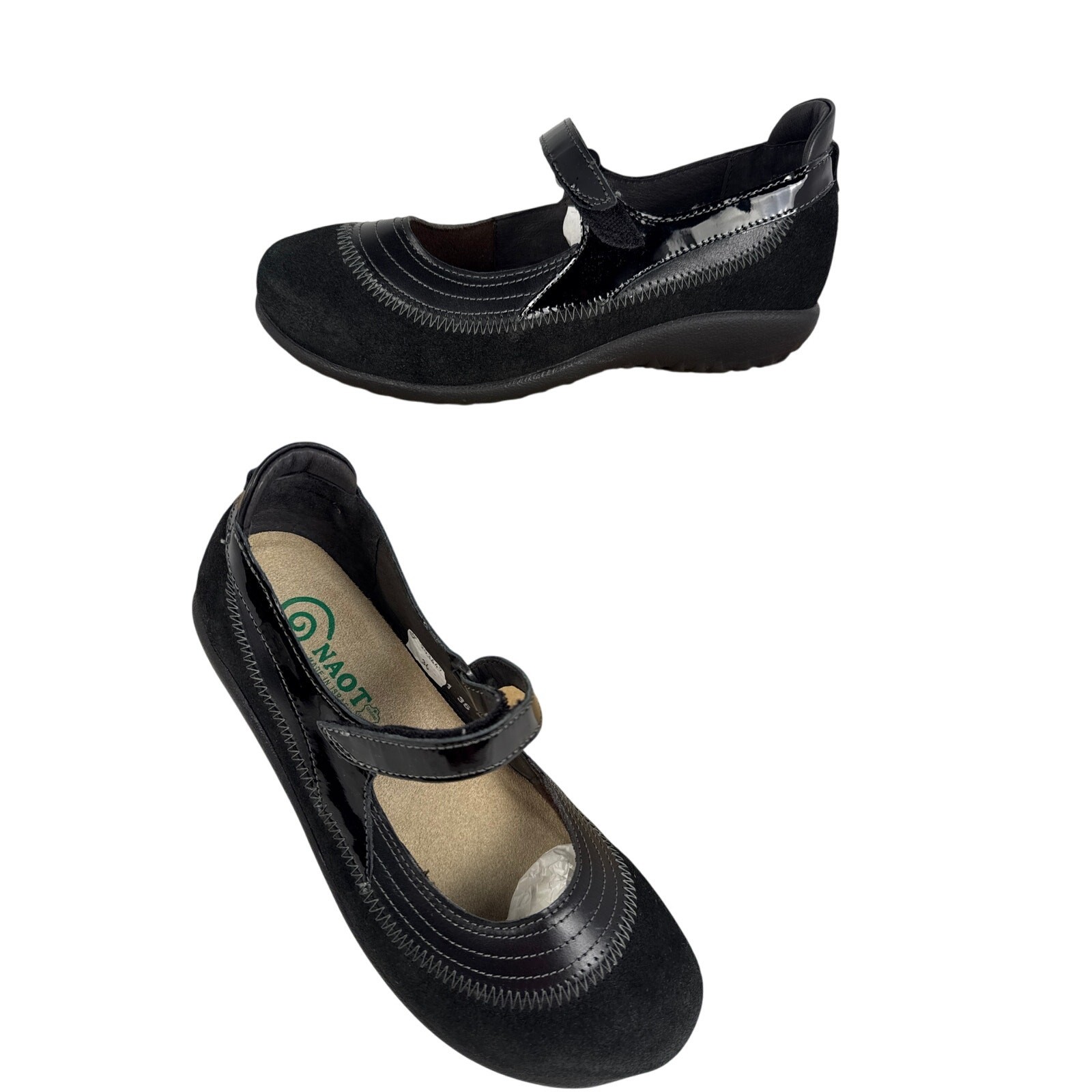 Naot Kirei Mary Jane Shoes Womens US 5-5.5M EU36 Black Suede Cork Adjust Strap