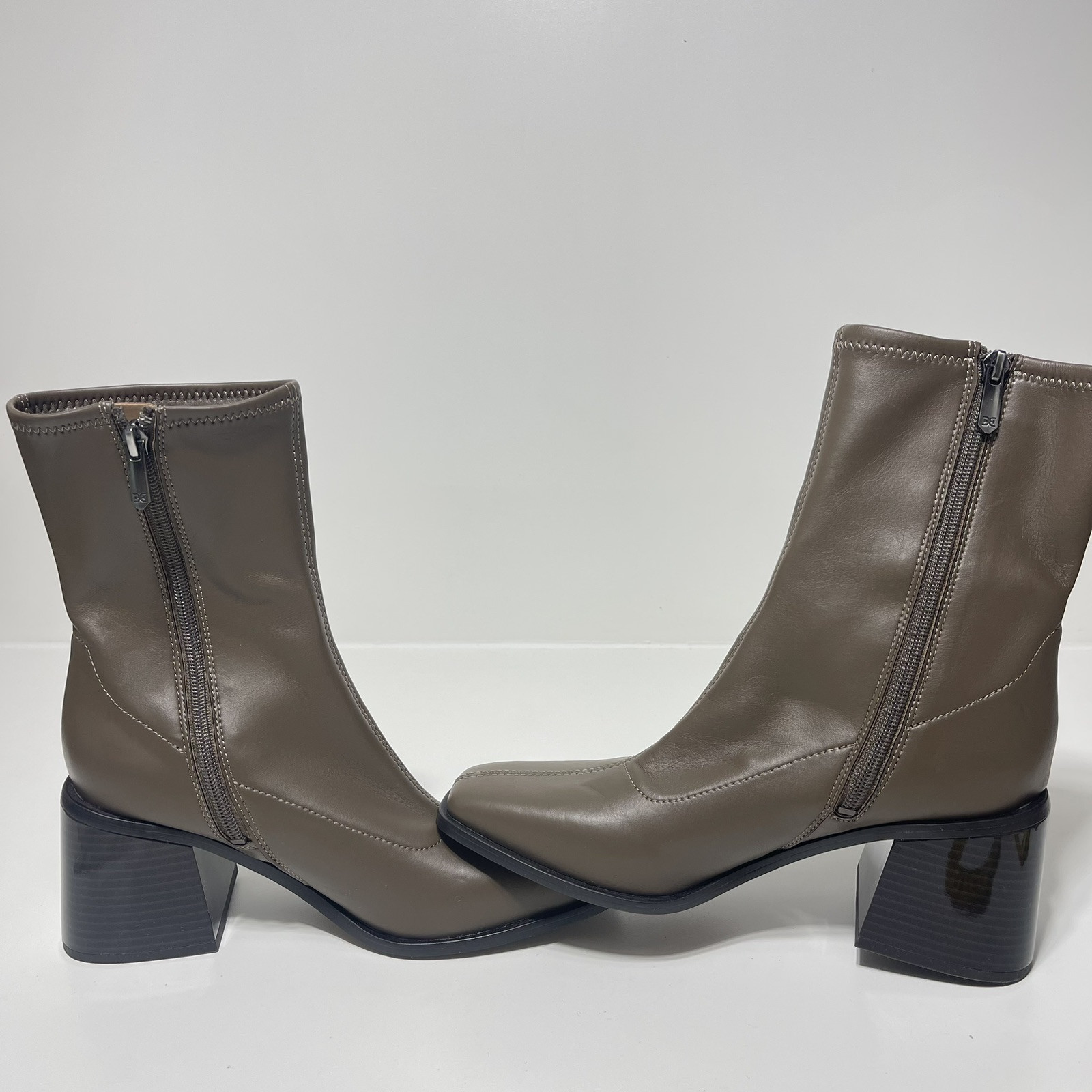 NWOB Sam Edelman Taupe Wells Calf High Boot Square Toe 3″ Block Heel Zip Sz 7.5