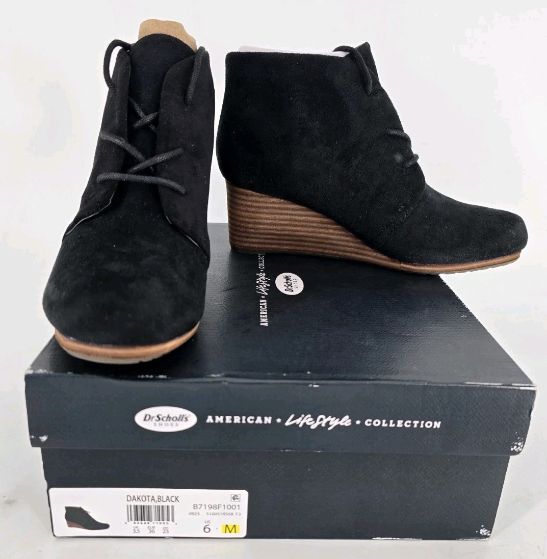 Dr Scholls Shoes Womens 6 M Dakota Wedge Heels Ankle Booties Black Velvet