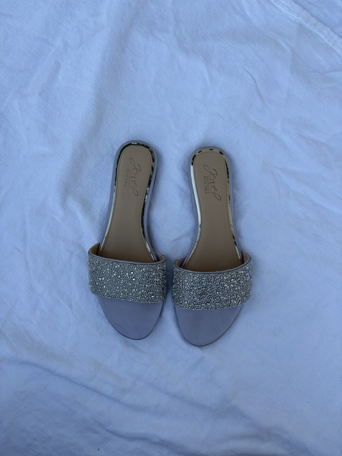 Jewel Badgley Mischka Rhinestone Slide Sandals Silver/Gray Women’s US 8