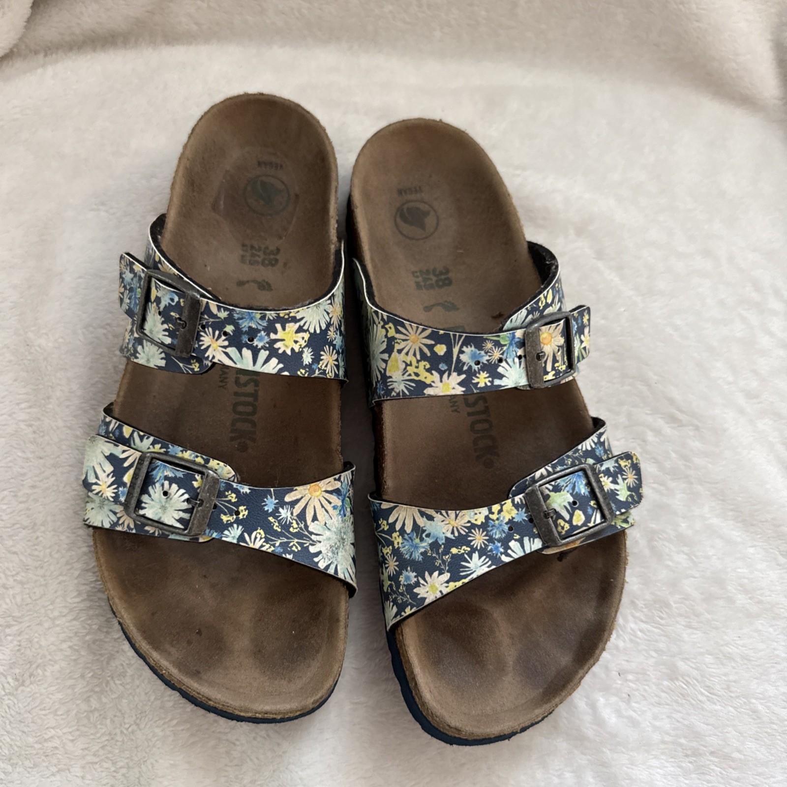 Birkenstock Sydney Floral Blue Sky Slides Sandals Birko-Flor EU 38 Women’s 7-7.5