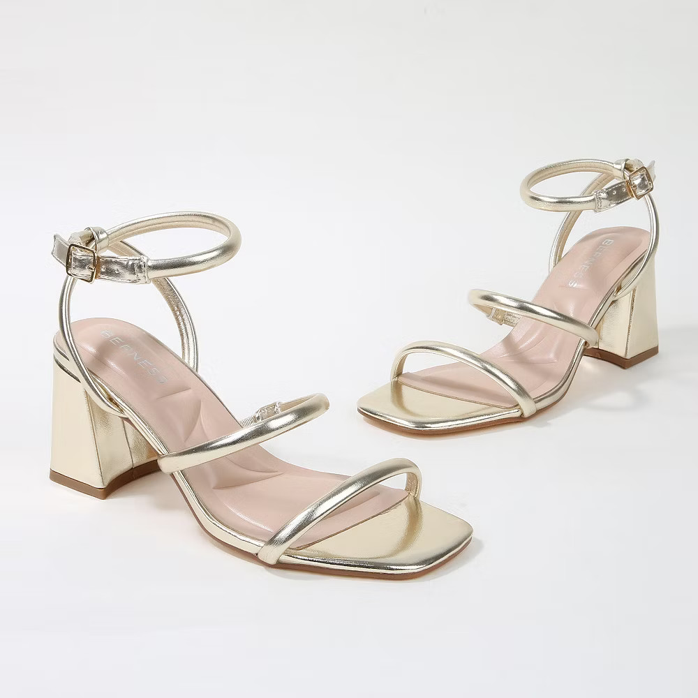 Berness Women Candy Minimalist Strappy Block Heels Gold 6