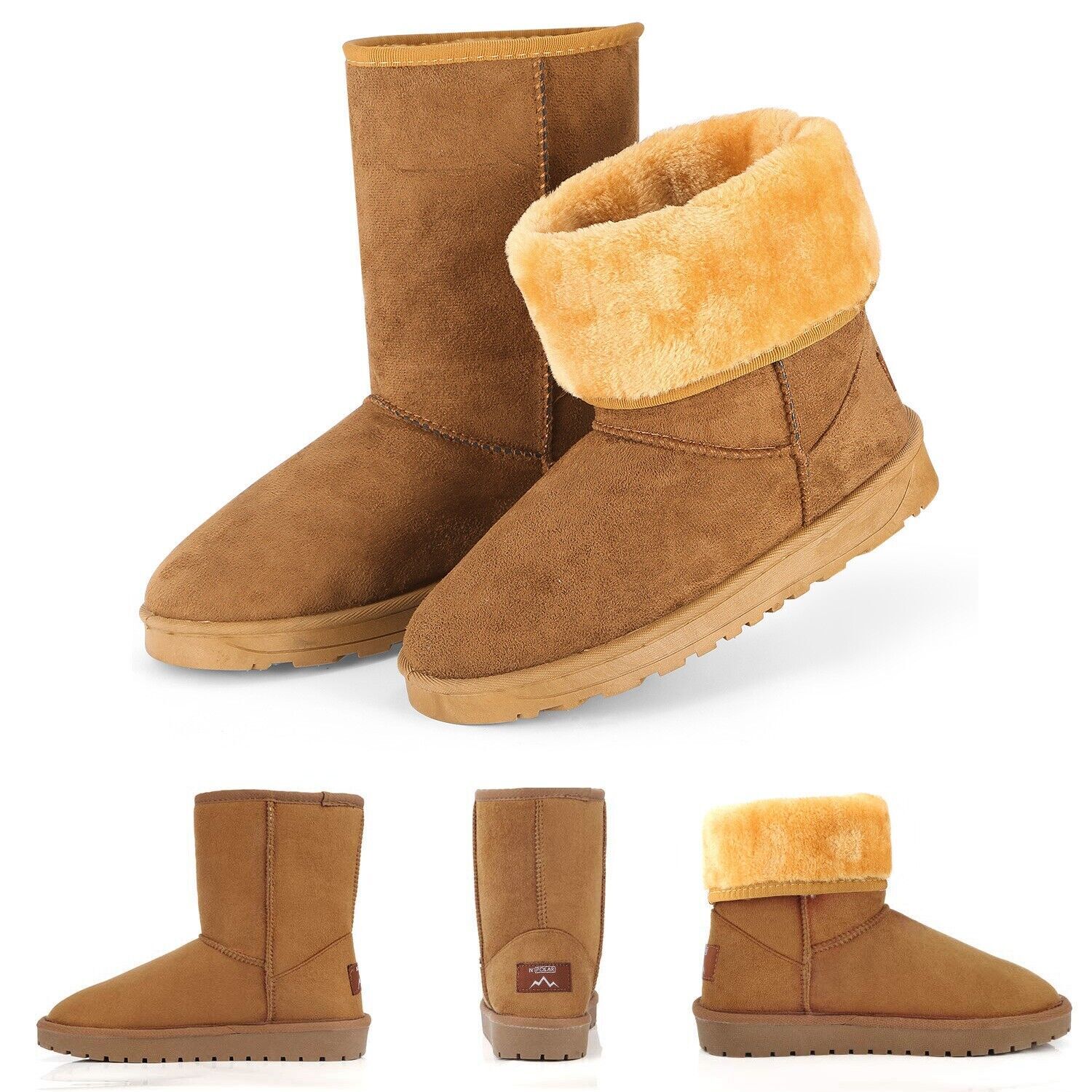 Snow Boots Women’s Faux Fur Suede Mid-Calf Boot Winter Warm Fashion 5-10 US Size