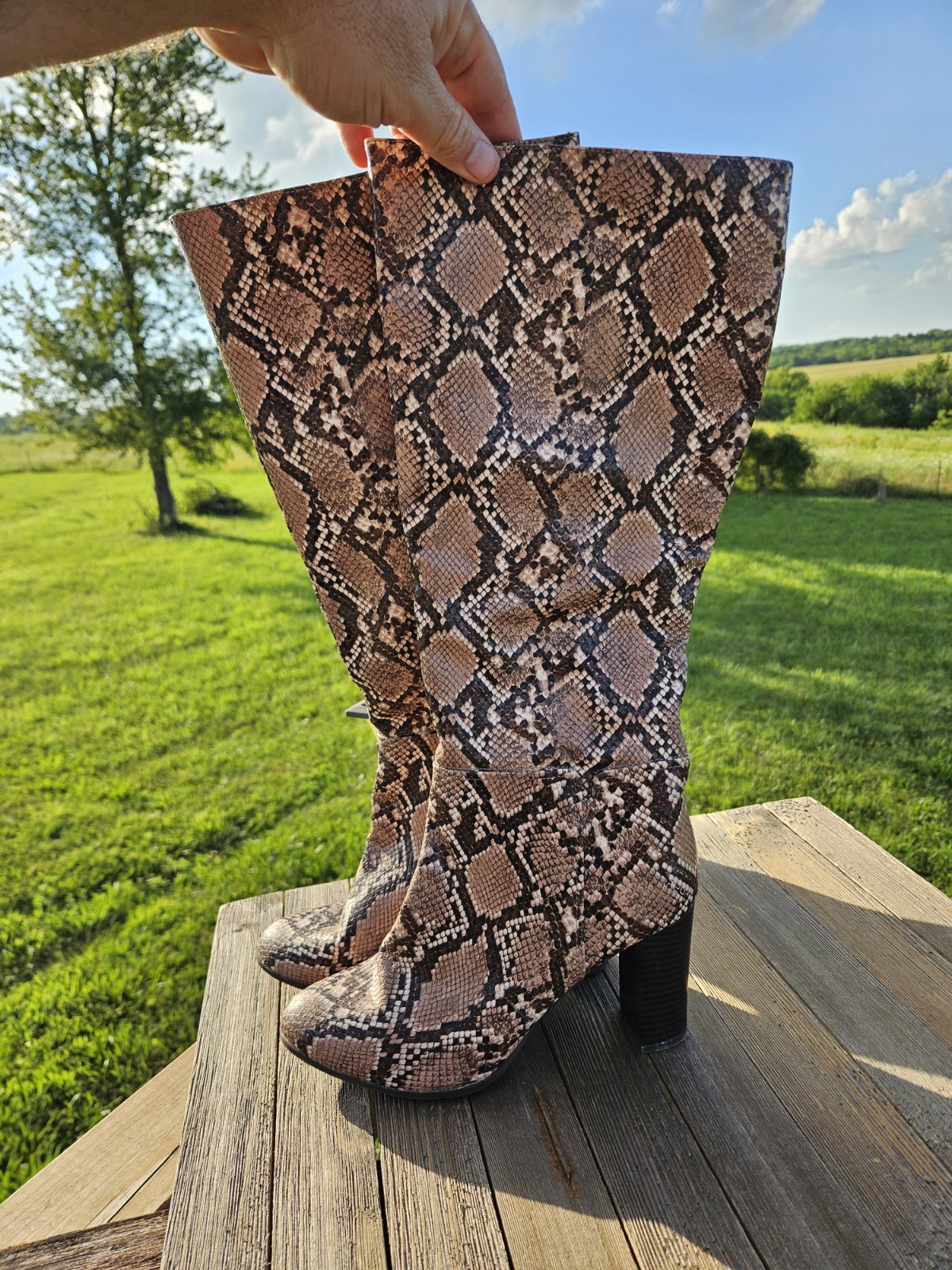 Target brown and beige snake print knee high boots in a US 8 #kneehighboots