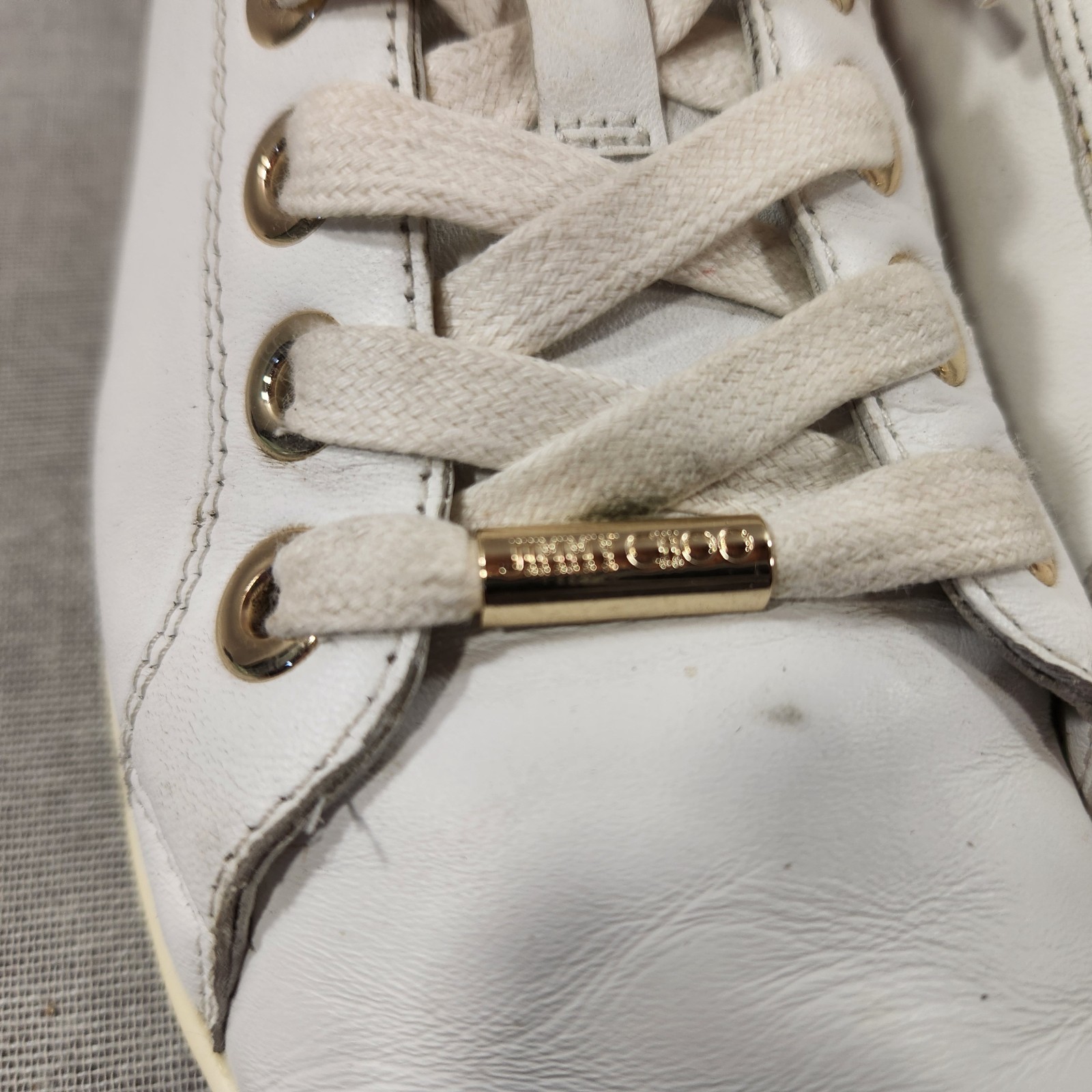 Jimmy Choo Womens Size 8 Rhinestone White Leather Lace Sneakers SEE DESCRIPTION