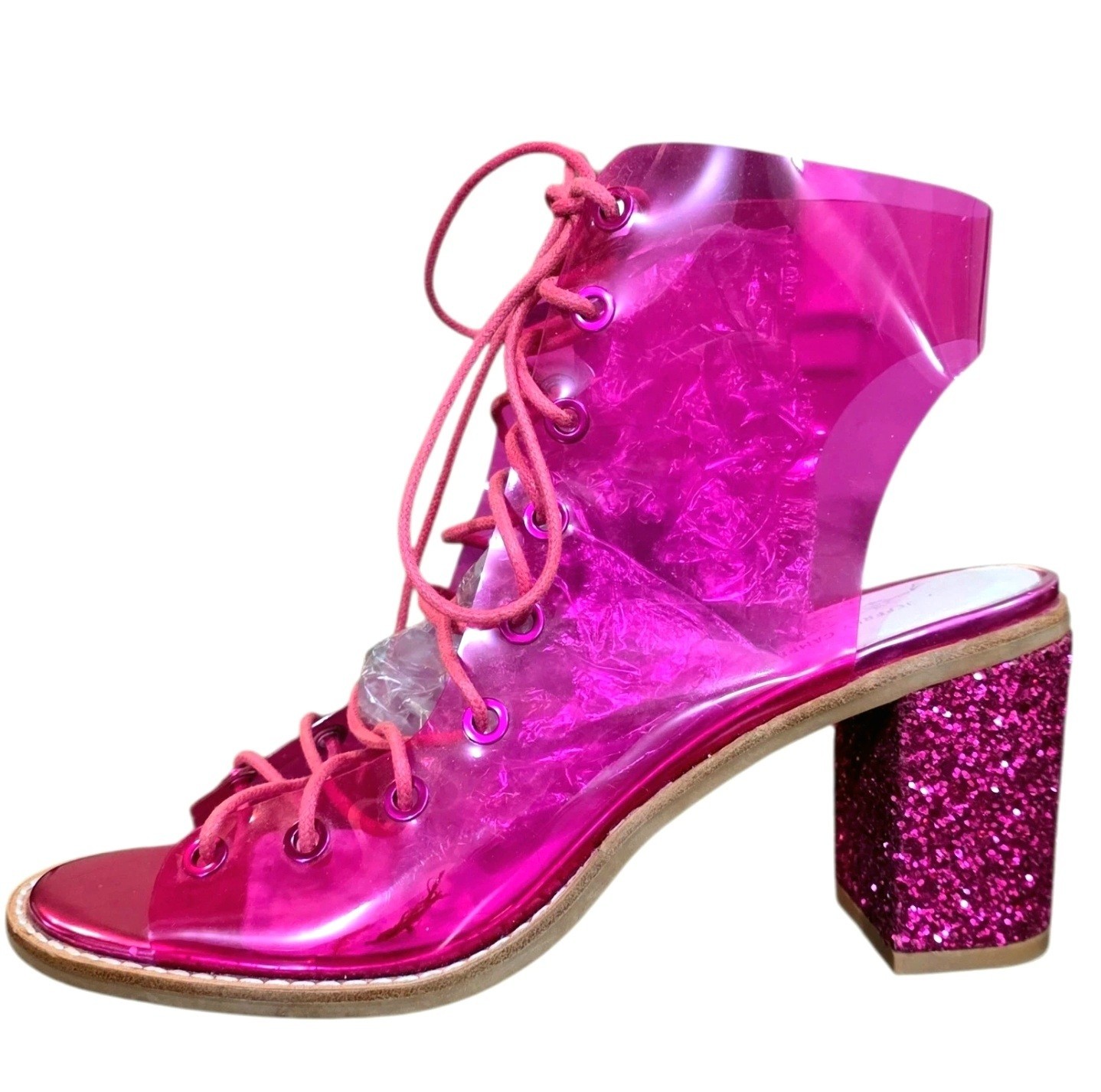 Jeffrey Campbell Free People Minimal Heels Womens 8.5 Pink Vinyl Lace Up Sandals