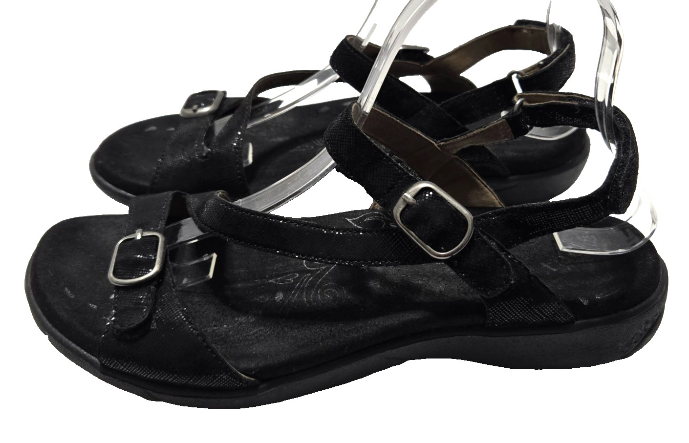 Taos Trophy 2 Sandals US 9 Black Shimmer Leather Strappy Classic Comfort Travel