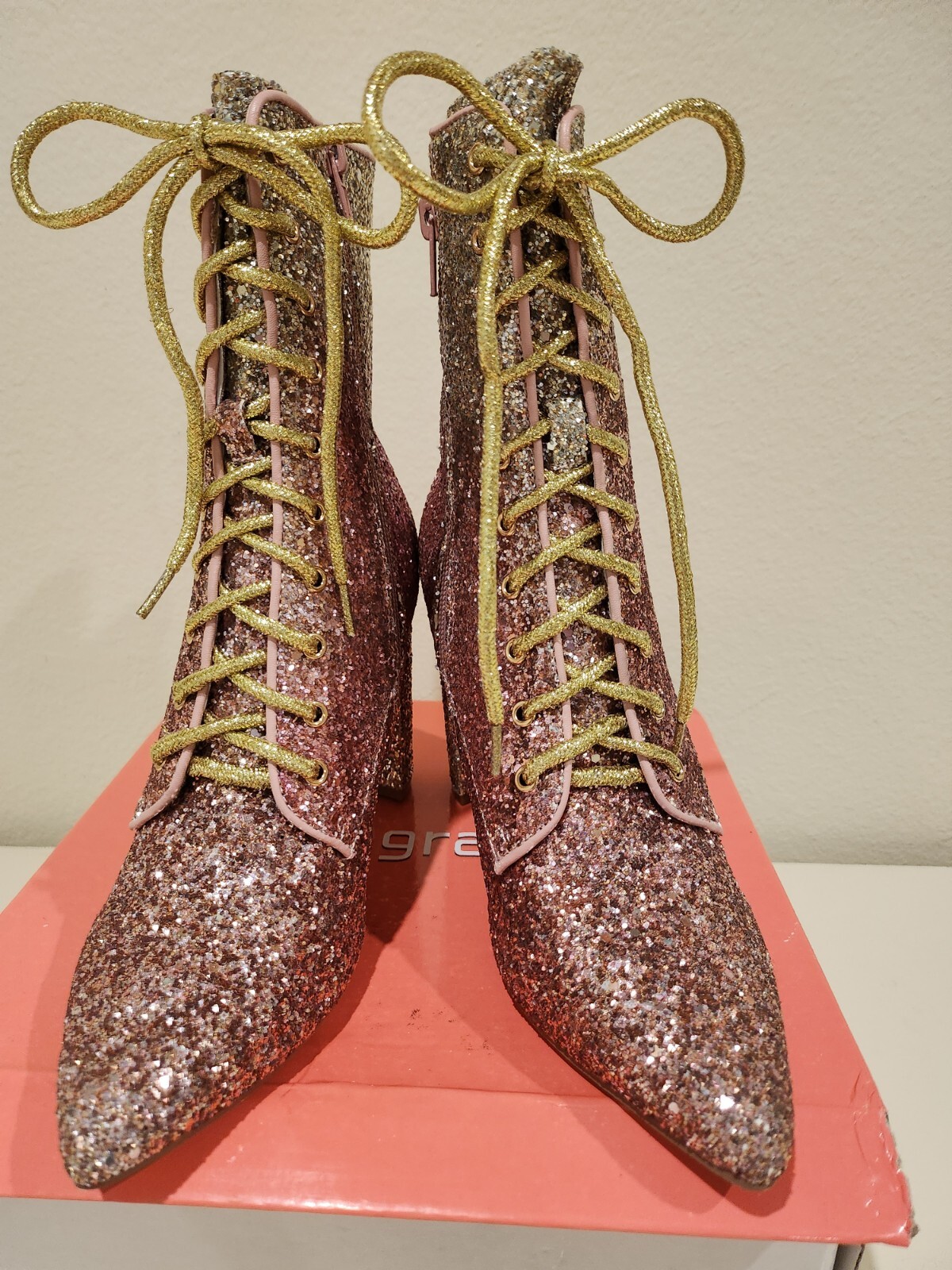 Allegra K Boots Women 7 Pink Ombre’ Glitter Block Heel Fairy Whimsical Witchy