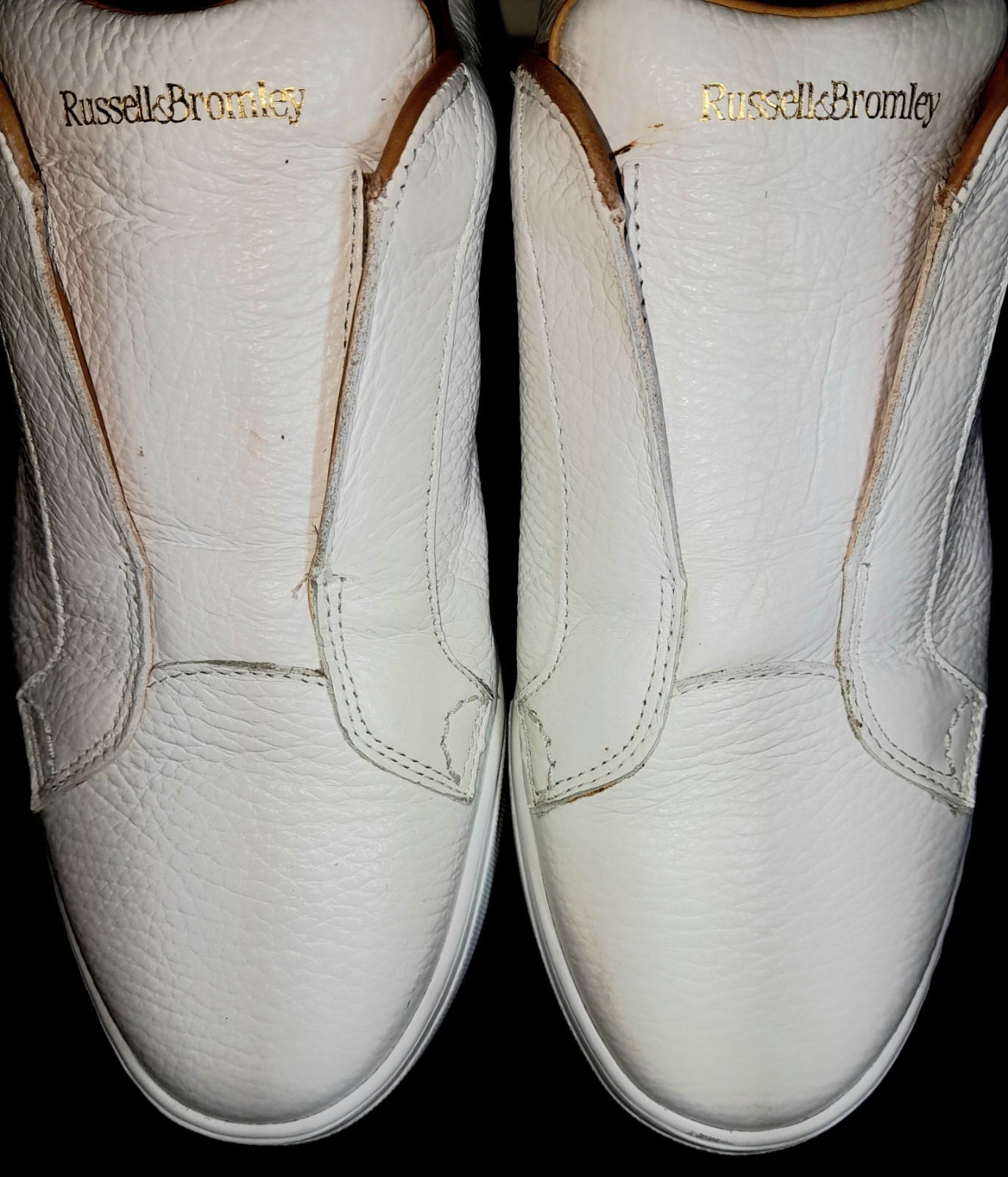 RUSSELL & BROMLEY WHITE LEATHER PARK UP LACE LESS, PLATFORM TRAINERS WOMEN SIZE