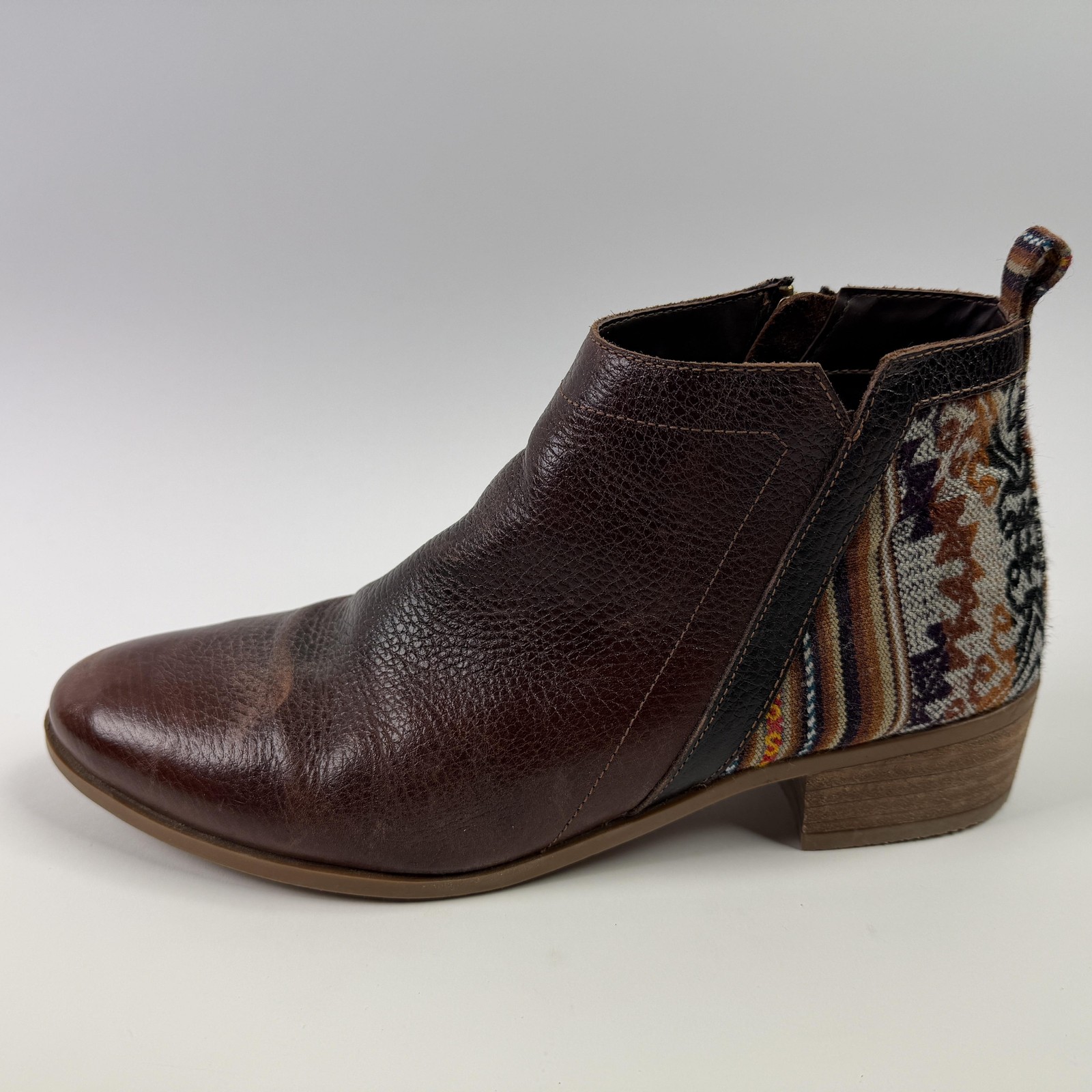 Inkkas Boots Womens Size 11 Brown Leather Ankle Textile Zip Boho Booties