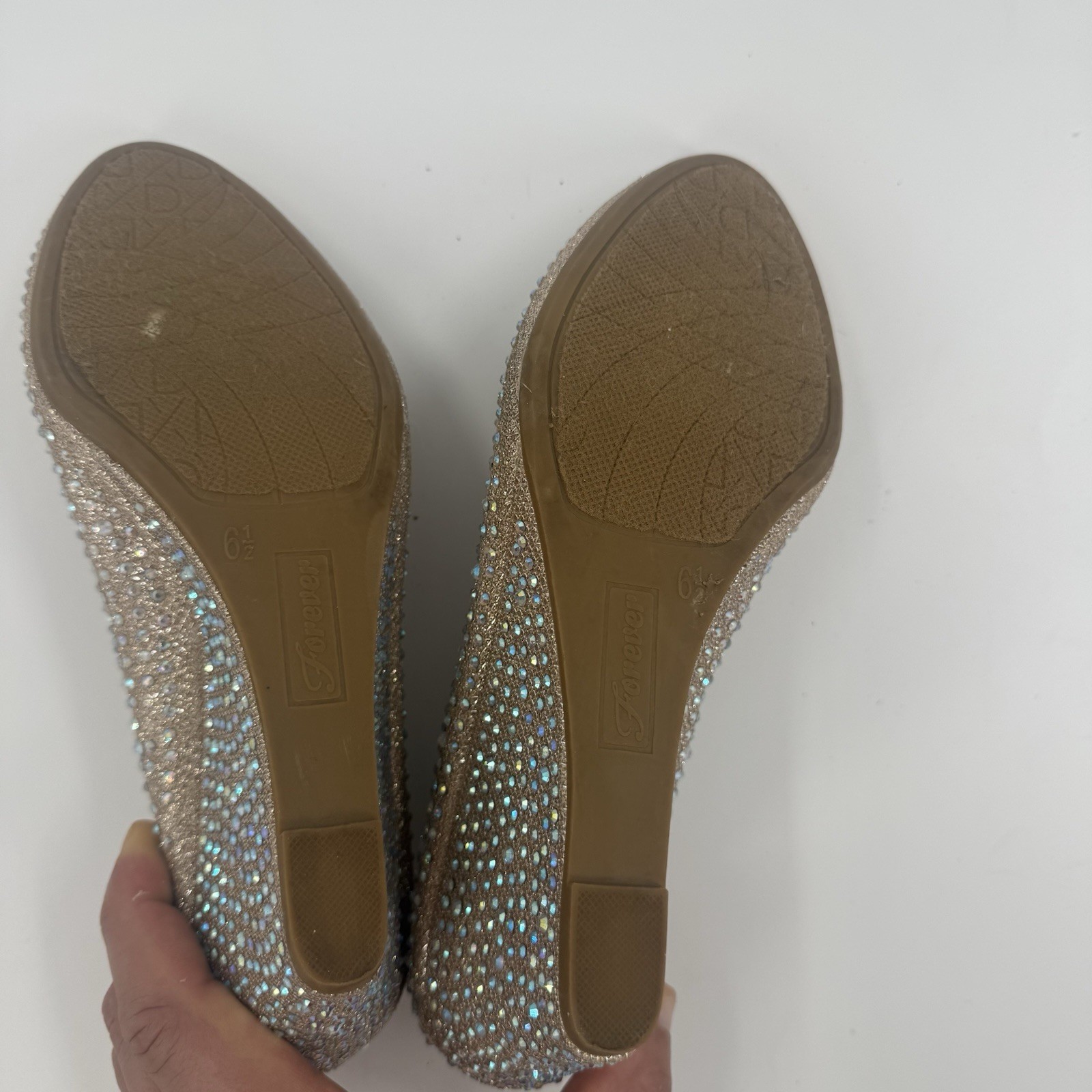 Forever Rhinestone Wedge Heels Gold Sparkle Pumps Womens 6.5
