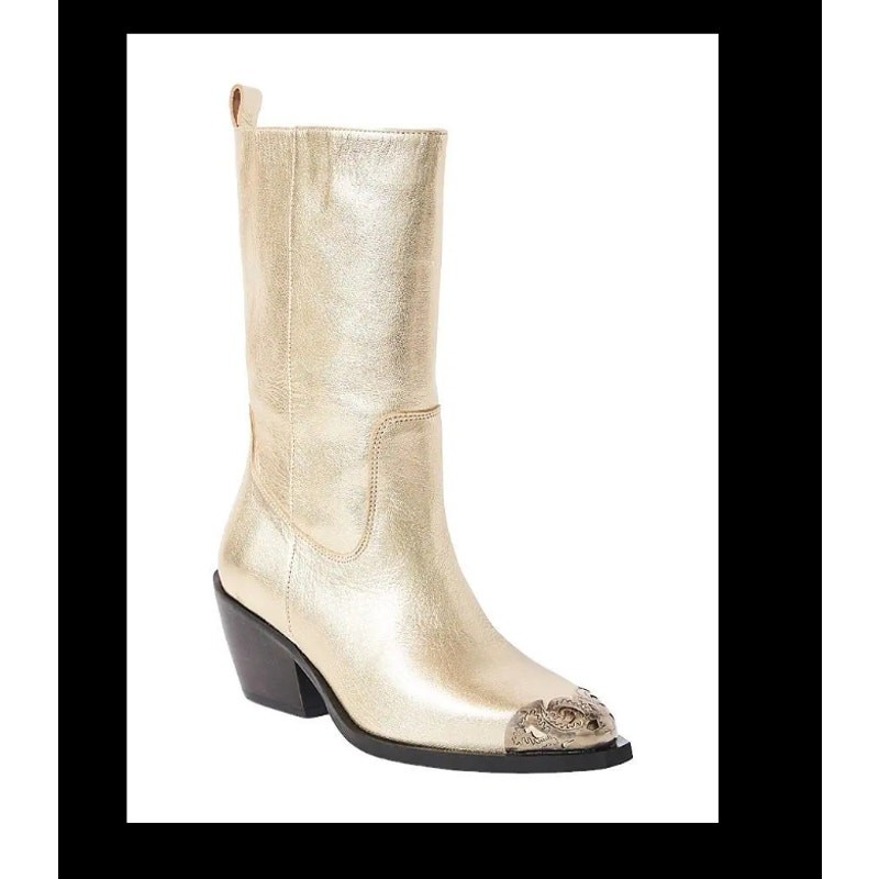 NEW Free People Faster Horses Filigree Boot Pewter Tip Champagne Metallic 37/7
