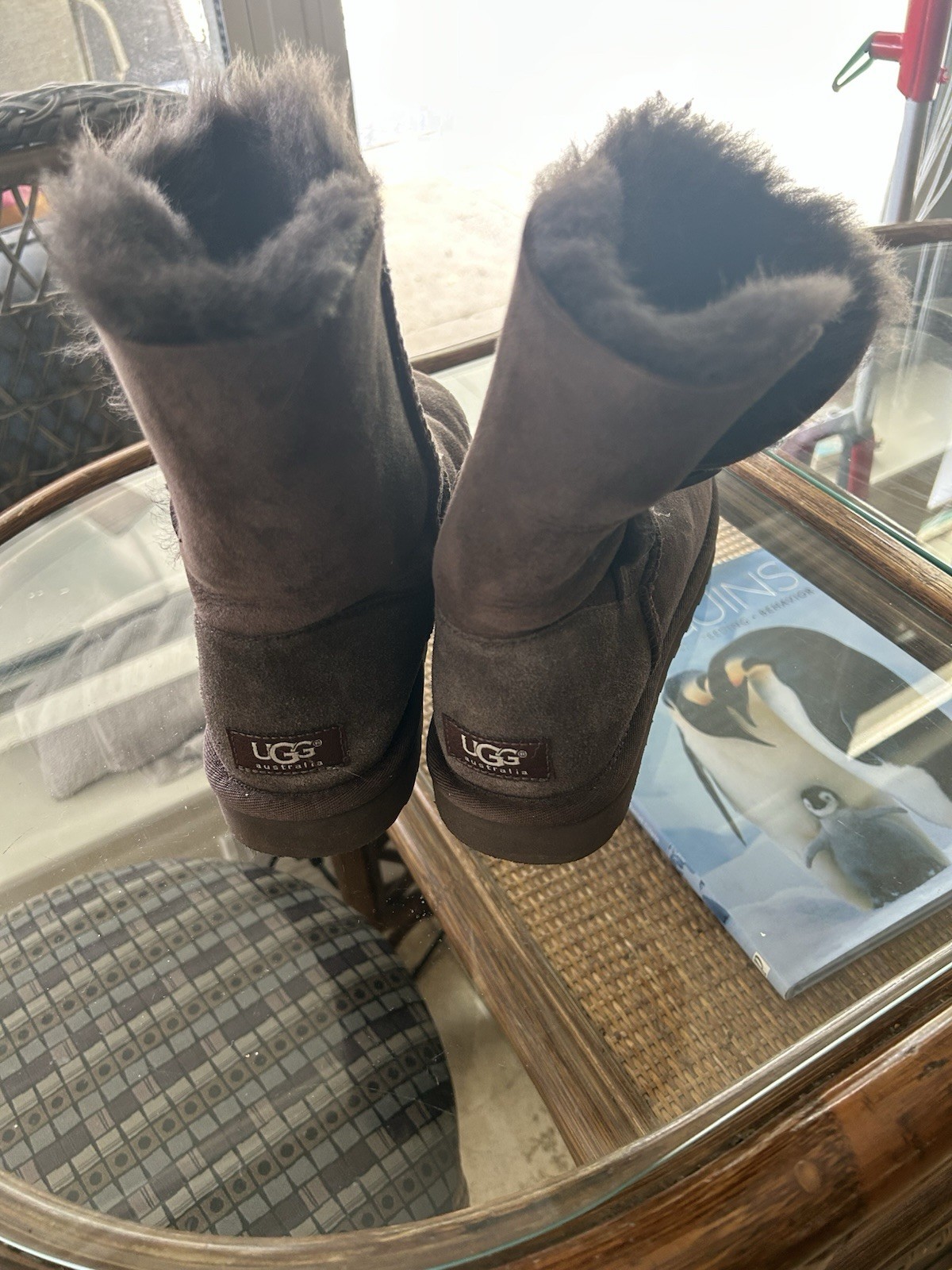 UGG Women’s Chocolate Brown Fur-Lined Leather Boots Size 8