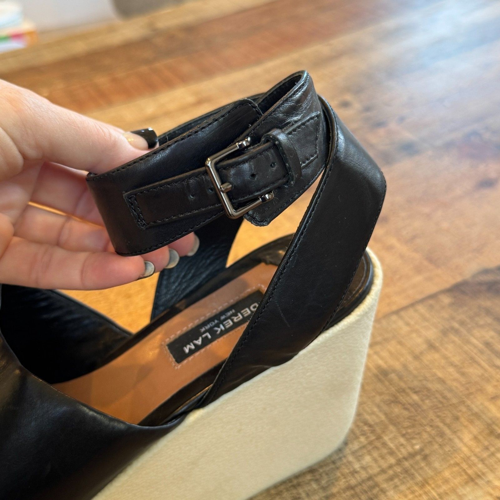 Derek Lam Fabian Platform Sandals Black Leather Size 10 White Soles