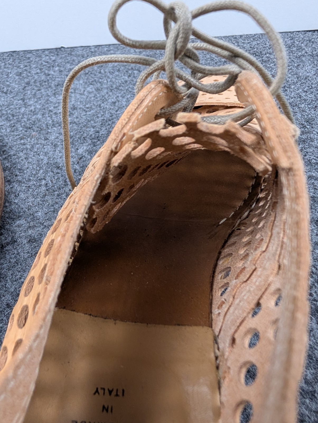 MOMA Handmade in Italy Tan Leather Perforated Oxford Shoes Womens EU 37 US 7