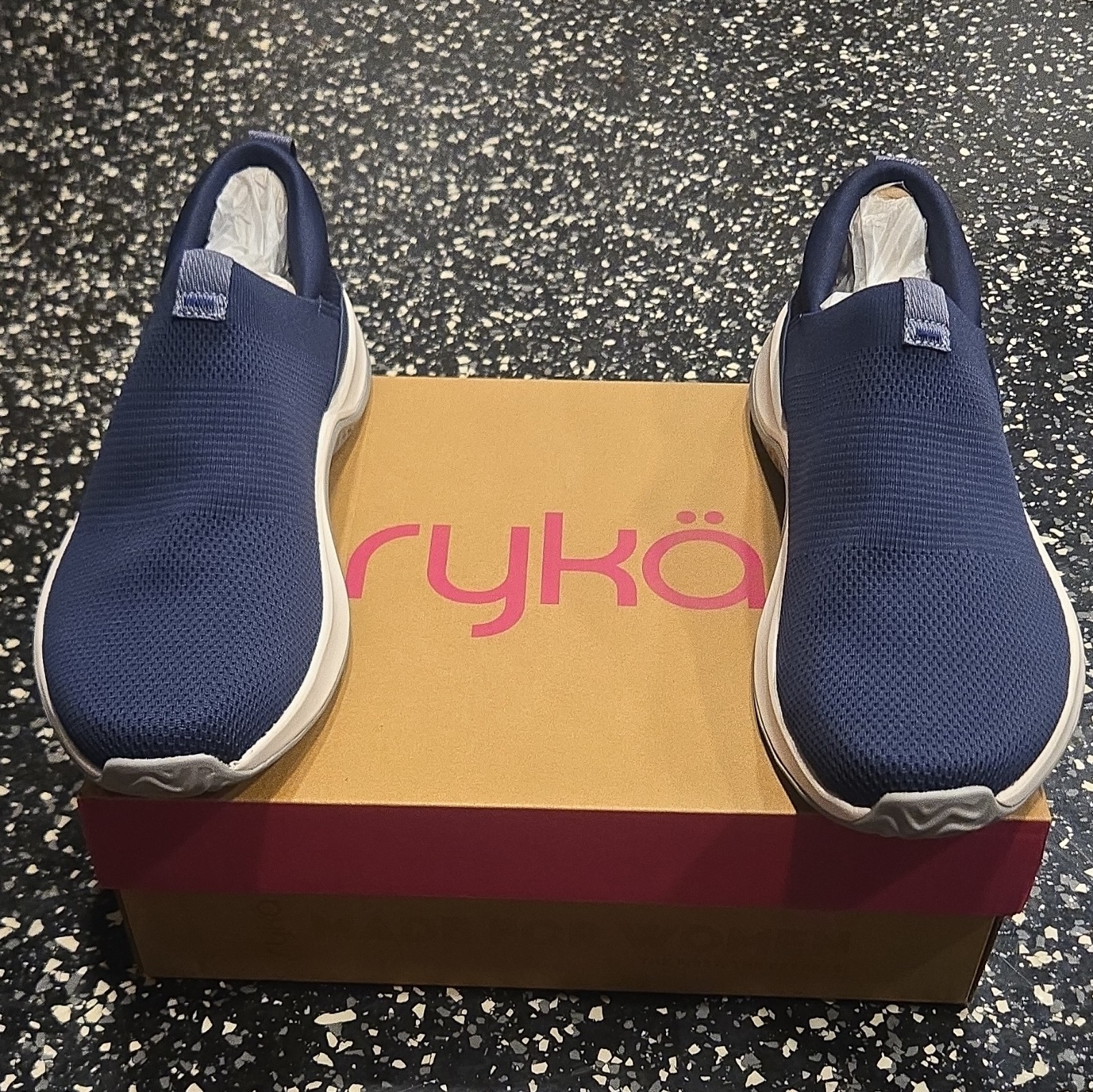Ryka Encore Knit Women’s Knit Slip-On Sneakers Blue Cushioned Stretch J0707M1400