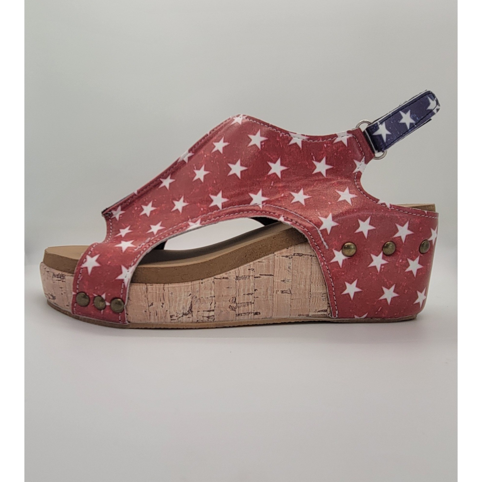 Women’s American Flag Wedge Sandals EU 37 US 6 Patriotic Cork Platform Slingback