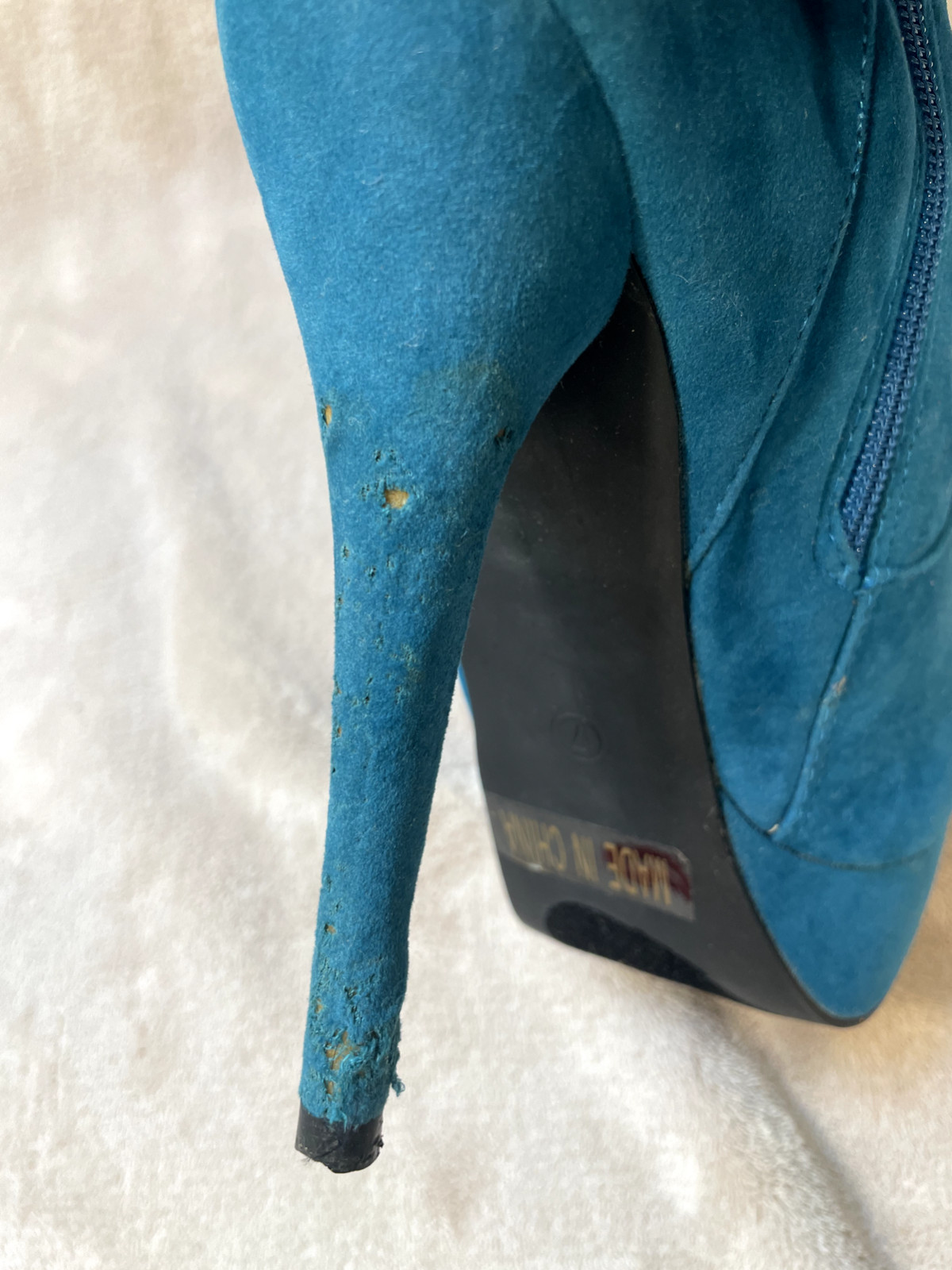 High Heels 18″ Knee-High 5.5″ Platform Stiletto Blue Faux Suede Zipper Sz7 Machi
