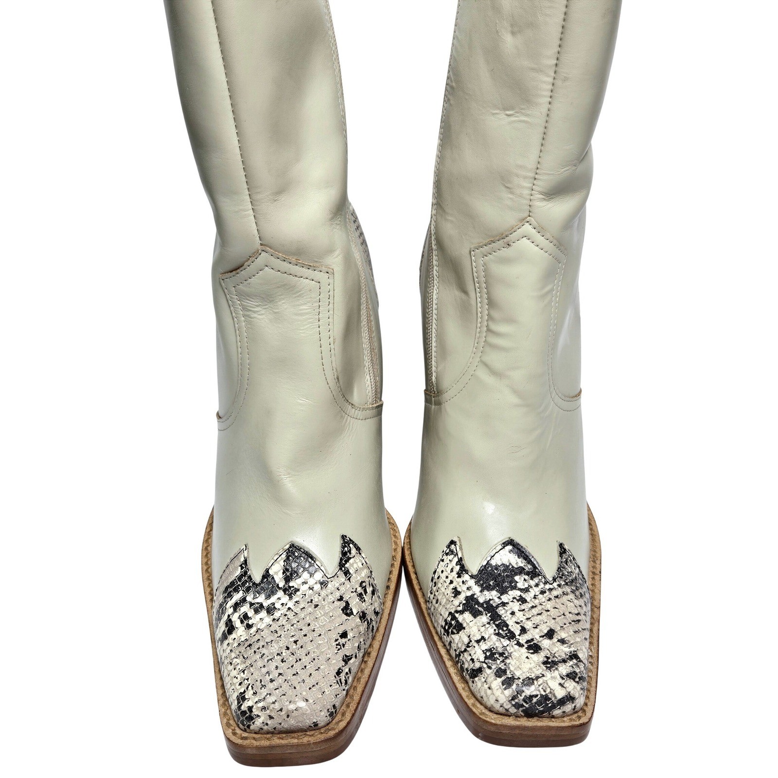 Women’s Durango Off-White Leather Snakeskin Square Toe Block Heel Boots Western