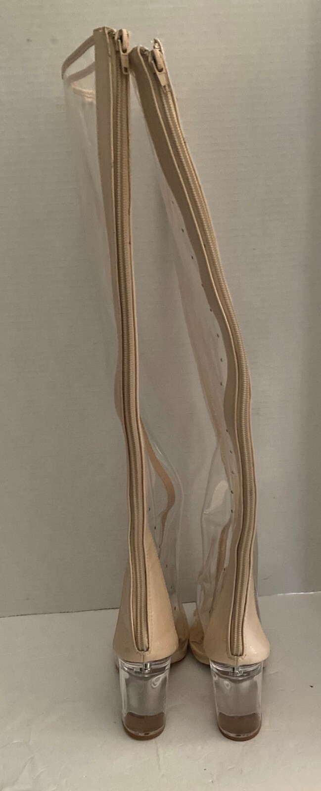 QUPID NUDE/ CLEAR PVC PEEP TOE KNEE HIGH BOOTS ( SZ: 6.5)