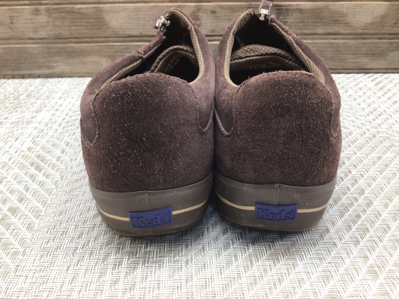 KEDS Womens Expresso Brown Suede Zip Front Shoes Slip On Size 9.5