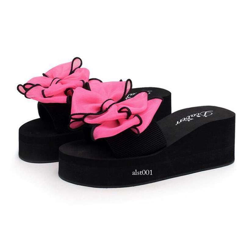 Women’s Beach Sandals High Wedge Heel Flowers Slippers Platform Flip Flops Shoes