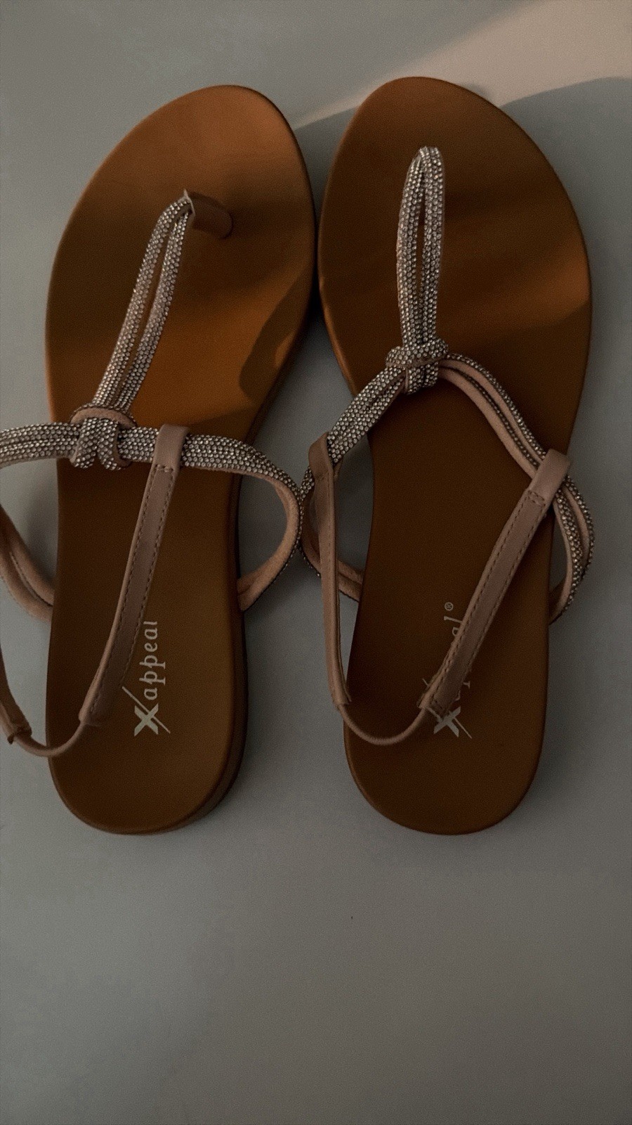 X-appeal Women’s Thong Sandals Size 8 Brown/Beige Rope Ankle Wrap